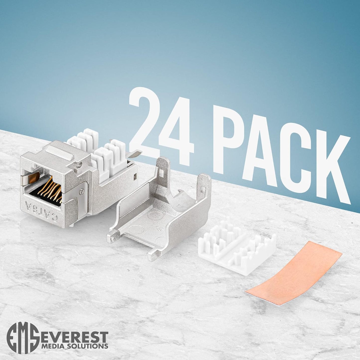 Everest Media Solutions RJ45 Shielded Keystone Jack - 24-Pack - Slim Profile, 90 Degrees, F/STP Female Connector - Tested for CAT5e, CAT6, CAT6A, CAT7 - up to 10GB Speed