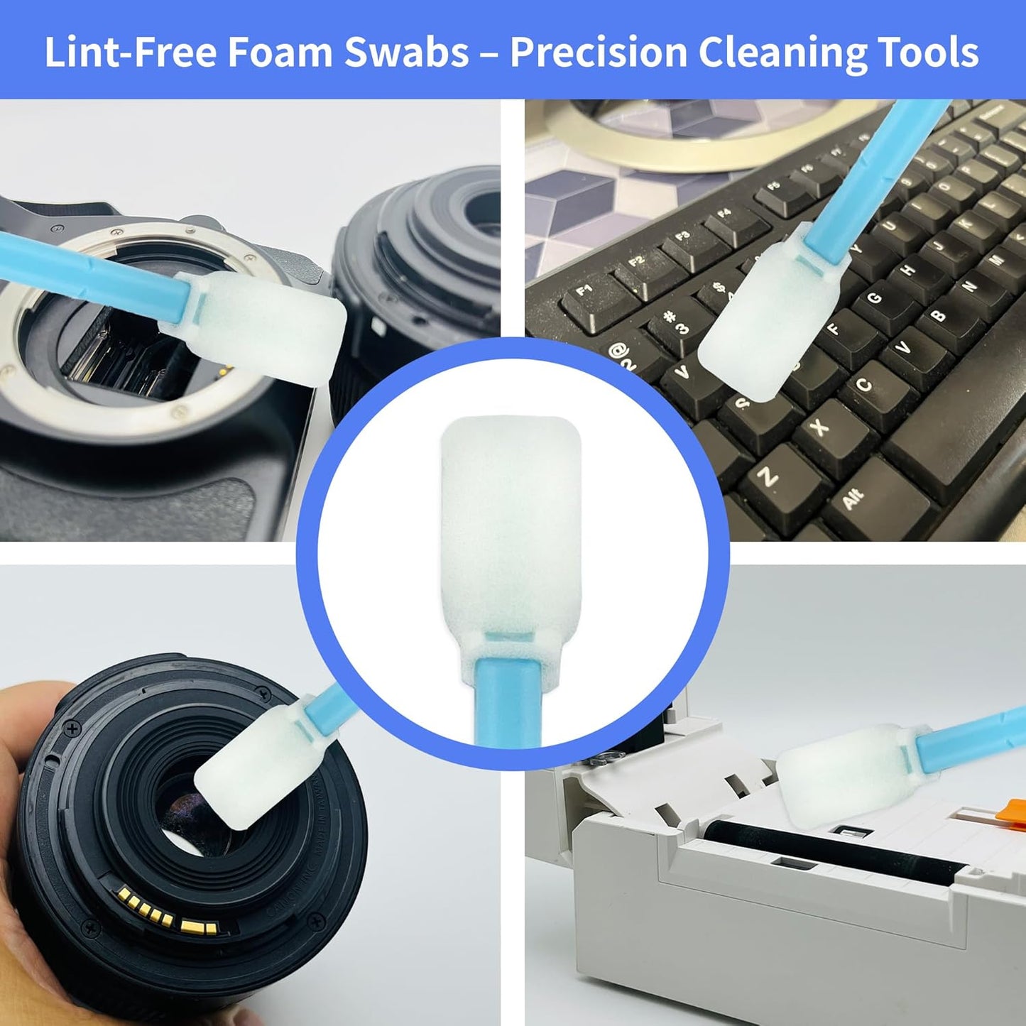 5.9" Foam Cleaning Swabs Lint-Free Lab/Printer/Optical Printheads 100 Pcs Foam Swabs for Inkjet Printheads, Sensors, Cameras and Gun Cleaning