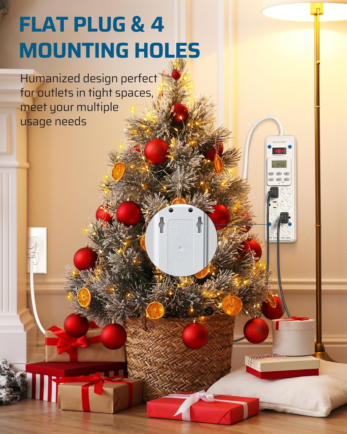 DEWENWILS 8 Outlet Power Strip with Timer (4 Timed/4 Always On), Indoor Digital Timer Outlet for Reptile Light, Turtle Grow Light, Bearded Dragon Tank, Aquarium, 6ft Flat Plug Cord, 15A, UL Listed