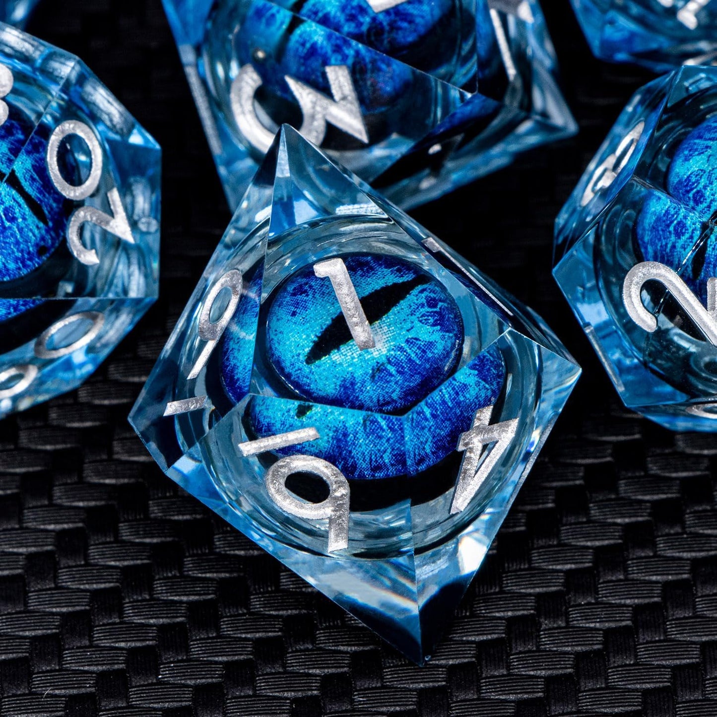 ARUOHHA DND Resin Dice Dragon Eye Dice Liquid Core Blue Sharp Edged Dice Set with Gift Box, Dungeons Polyhedral D and D Dice Set Compatible with D&D Role Playing Game D20 D12 D10 D8 D6 D4