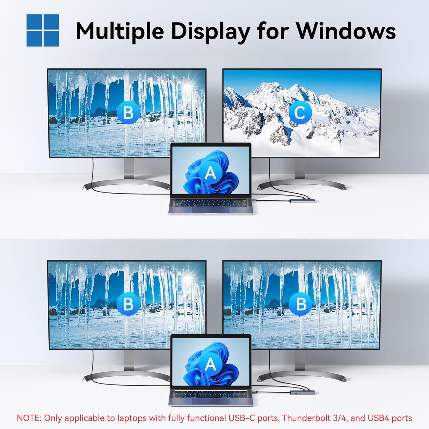 USB C to USB C Hub Dual Monitor, USBC Splitter with 4K@60Hz DP Alt Mode Video Output, 10Gbps Data Transfer, 100W PD Charging, Dual Monitor Adapter for Laptop, Portable Monitor and More Type C Devices