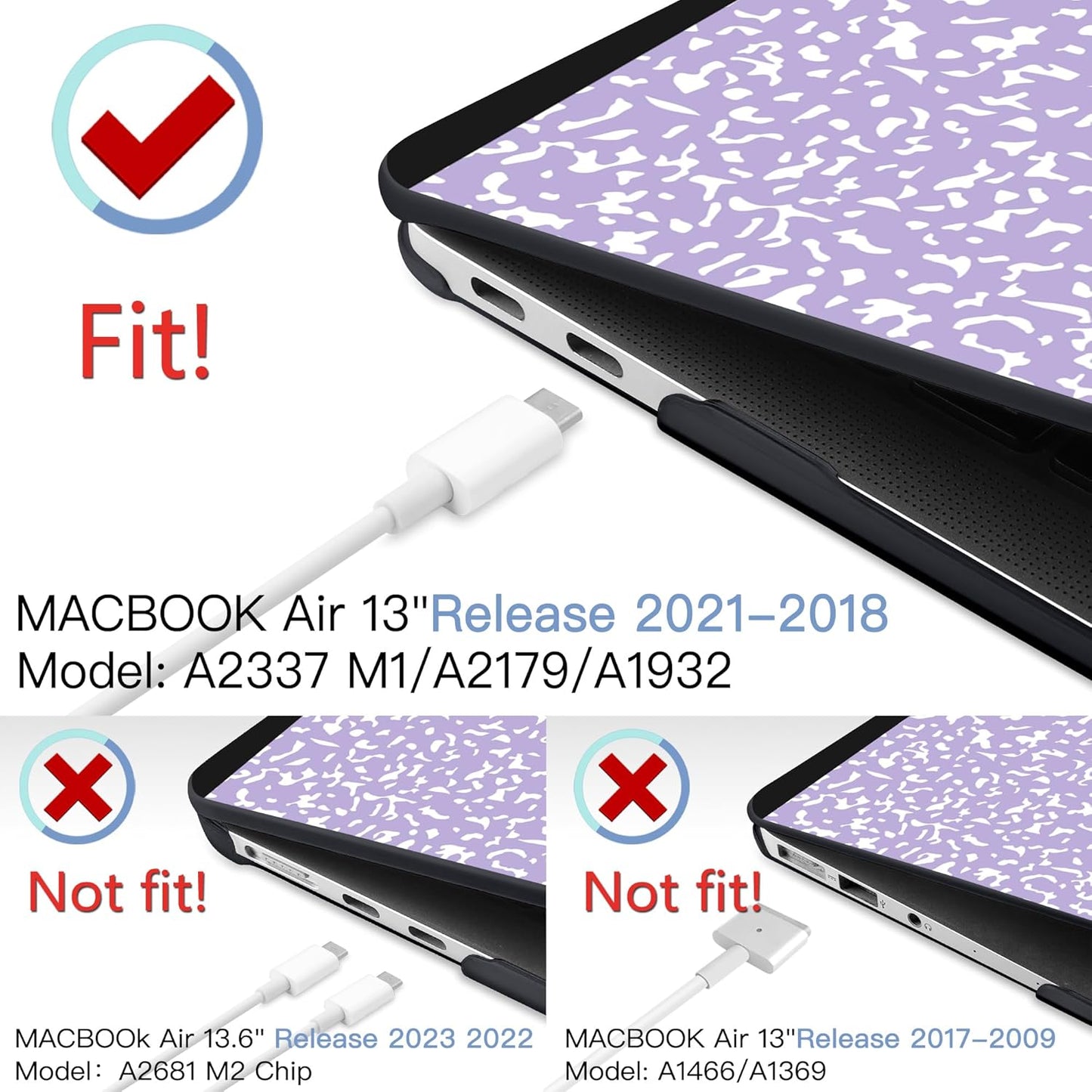 MEEgoodo for MacBook Air 13 inch Case 2021 2020 2019 Released A2337 M1 A2179 A1932 with Touch ID, Plastic Hard Shell Keyboard Cover Compatible with MacBook Air 13 inch Retina, Composition Book Purple