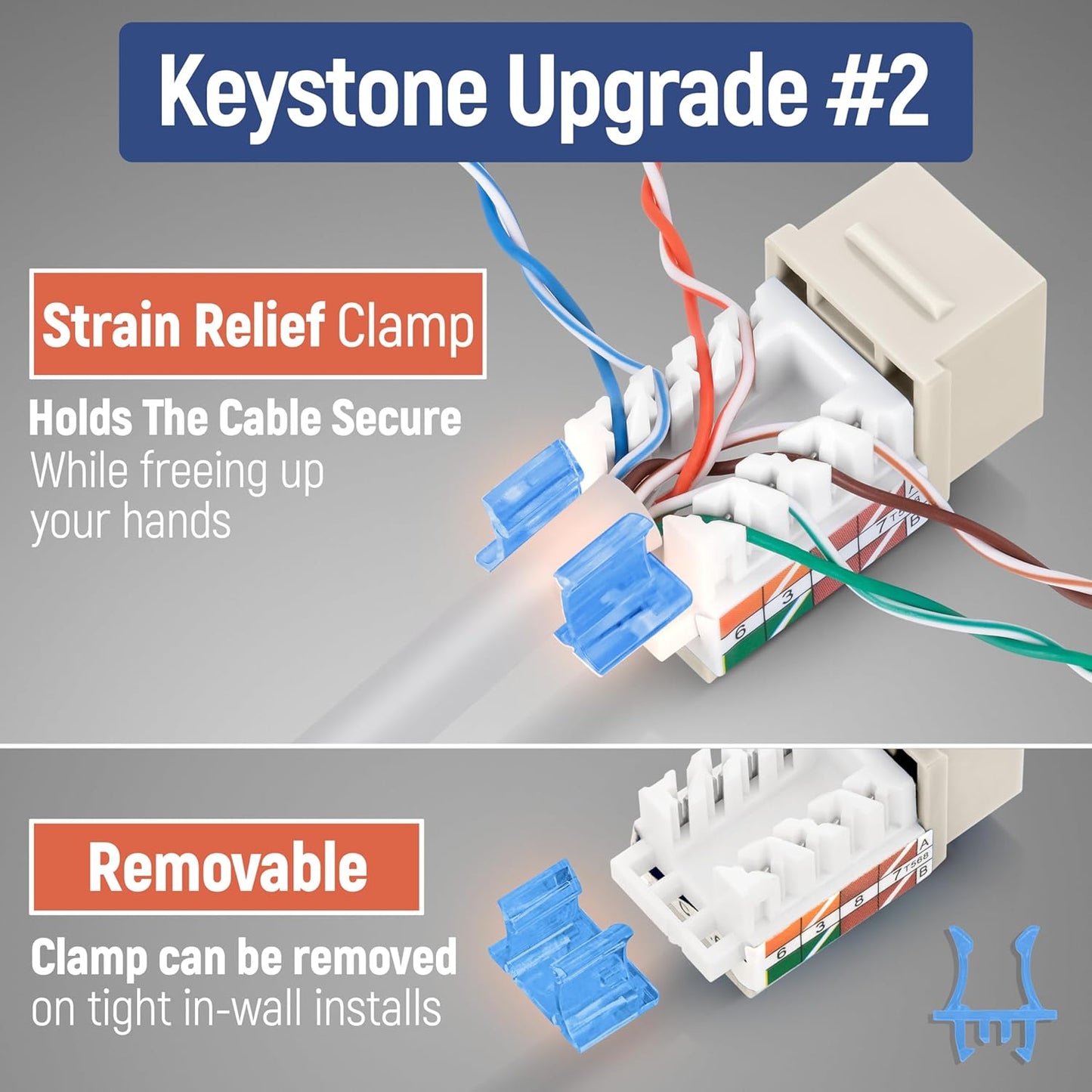Everest 45° Angled RJ45 Cat5e Keystone Jacks 10-Pack in Light Almond - Slim Profile Female RJ45 Connectors - Cat 5e Keystone Jack - Compatible with 45° Angled Speed Termination Tool - 45Term