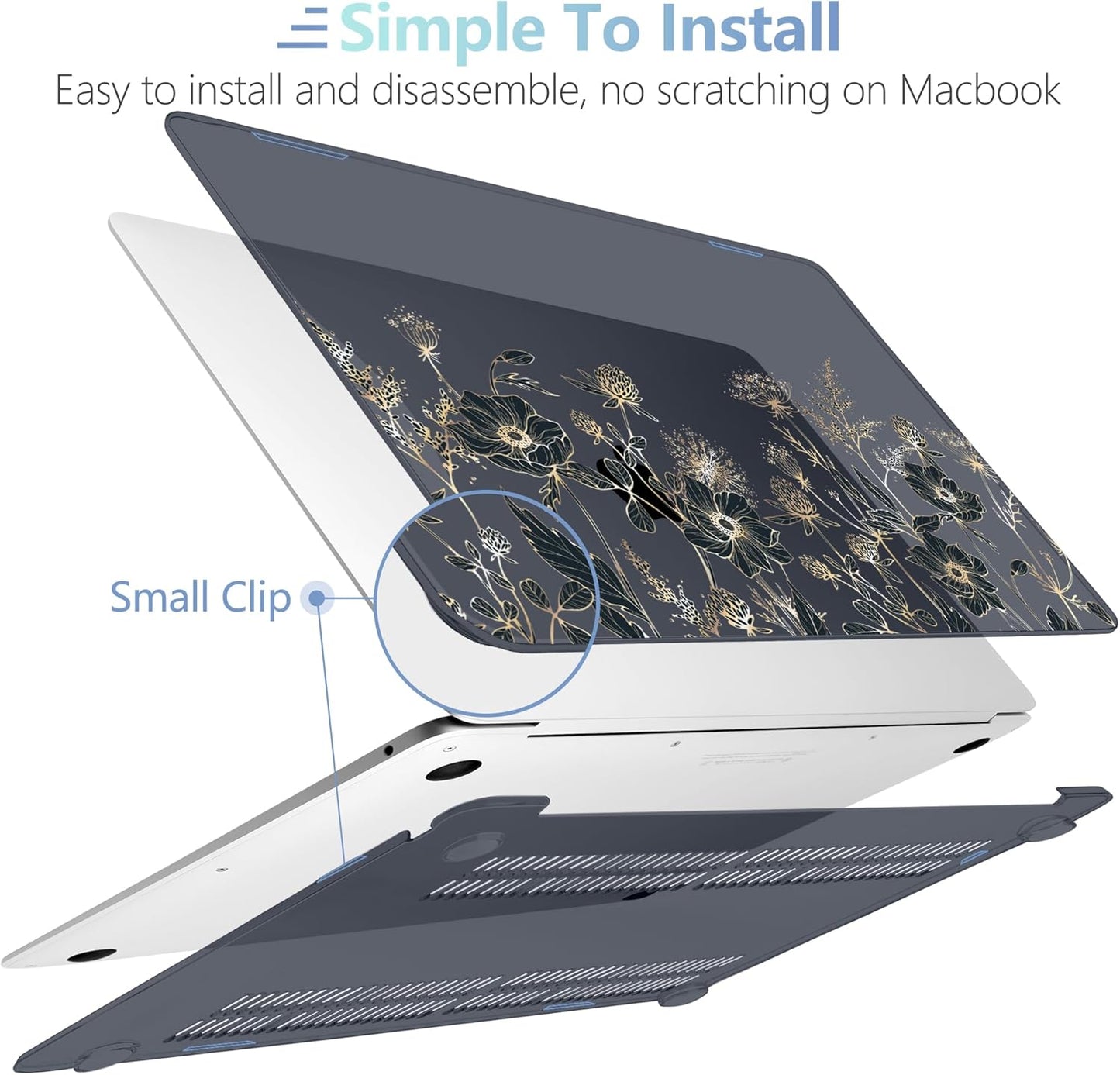 MEEgoodo for MacBook Air 13.3 inch Case 2021 2020 2019 2018 A2337 M1 A2179 A1932, Case for MacBook Air M1, Hard Shell with Keyboard Webcam Cover & Trackpad Film & Type C Adapter,Golden Flowers & Herbs