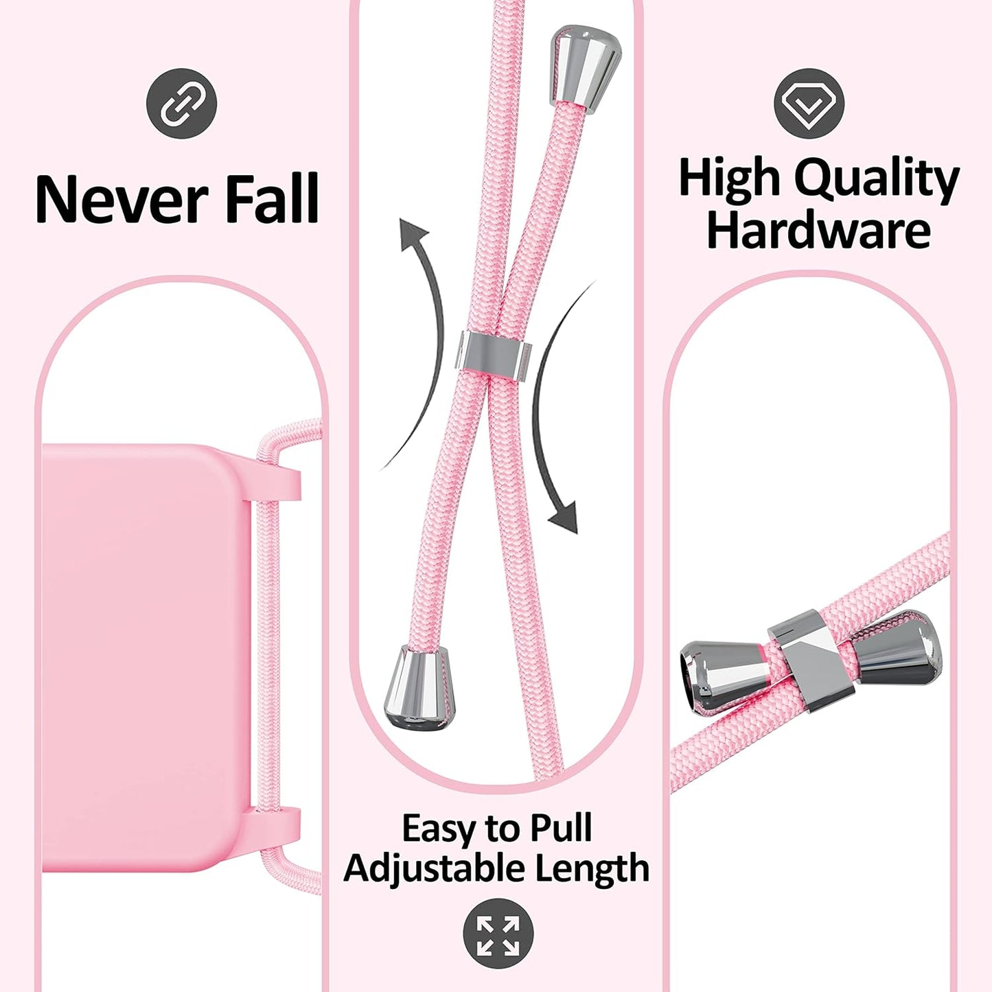 Blaspins Crossbody Lanyard Strap Case for iPhone 13 Mini, Neck Cross Body, Adjustable Holder Removable, Drop Protection Shockproof, Hands-Free Silicone Case 5.4 inch, 150 cm Strap, iP13mini - Pink