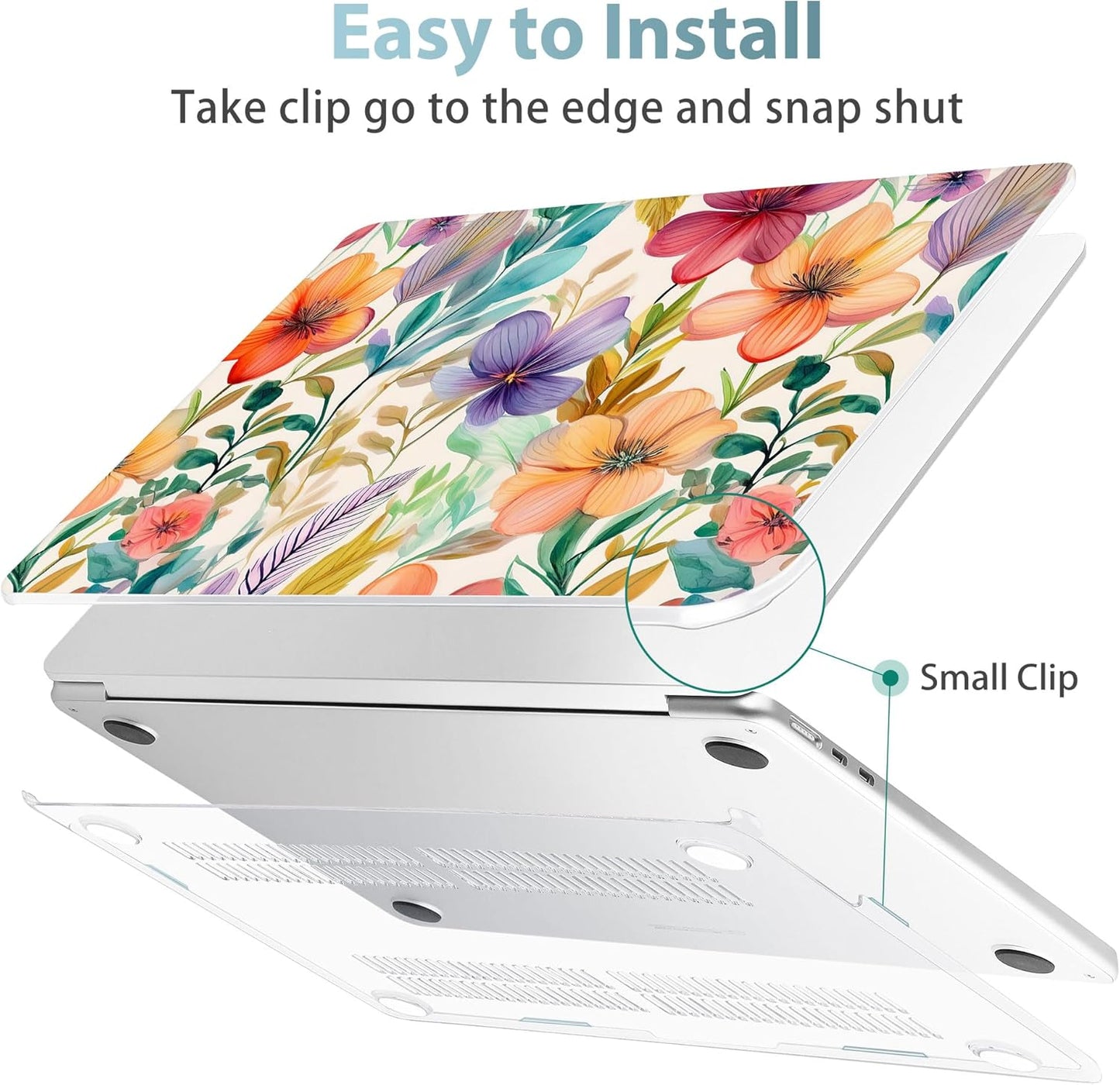 May Chen for MacBook Air 13.6 inch Case A3240 M4 A3113 M3 A2681 M2 with Retina Dispaly, 2025 2024 2023 2022 Release, Plastic Hard Shell Case with Screen Protector & Keyboard Cover, Flowers Watercolor