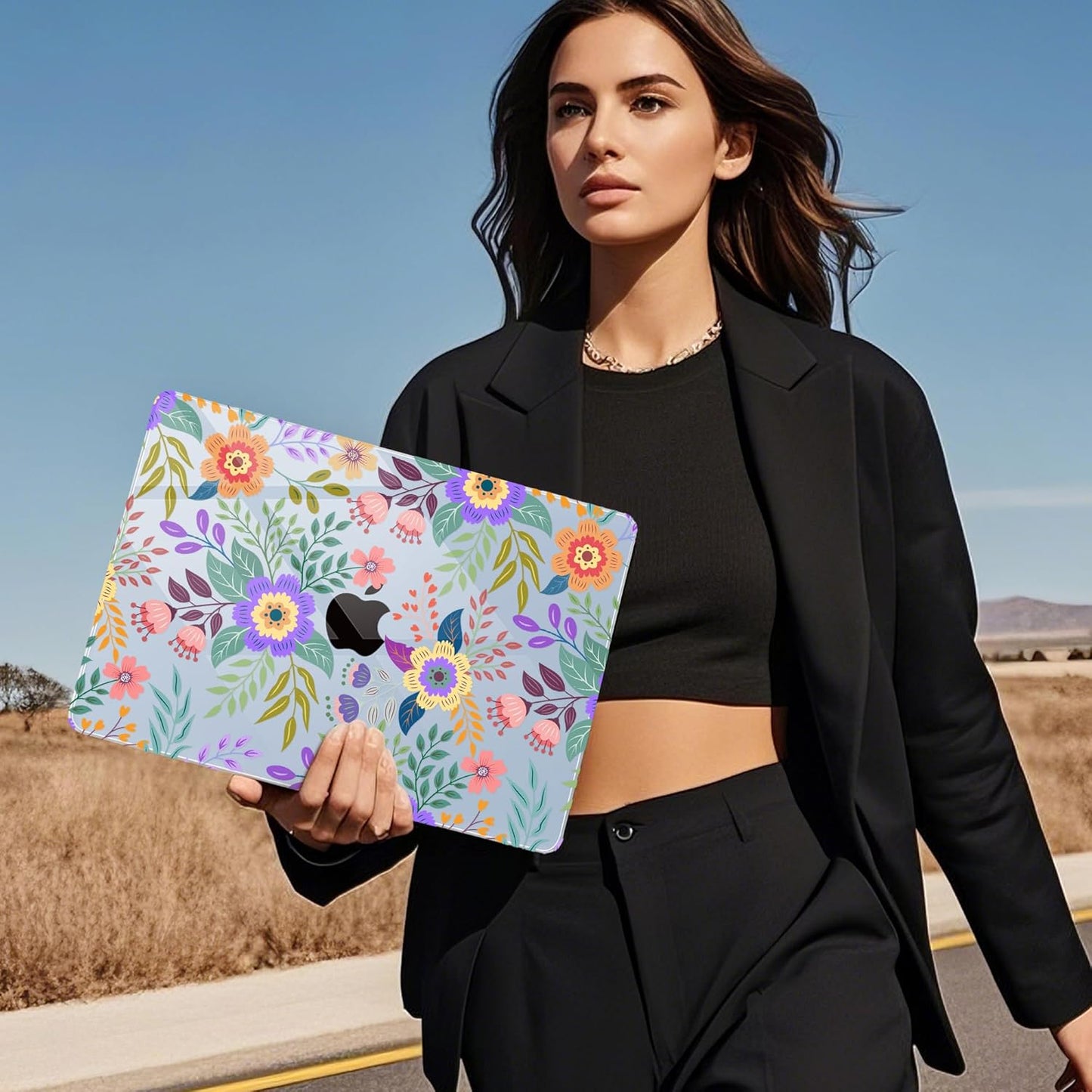 Mektron for 2025 MacBook Air 15 inch M4 Case A3241/ 2024 M3 A3114/ 2023 A2941 M2 Hard Printed Case with 15.3 Liquid Retina Display Touch ID, Plastic Hard Cover & Keyboard Skin- Floral C139-Blue