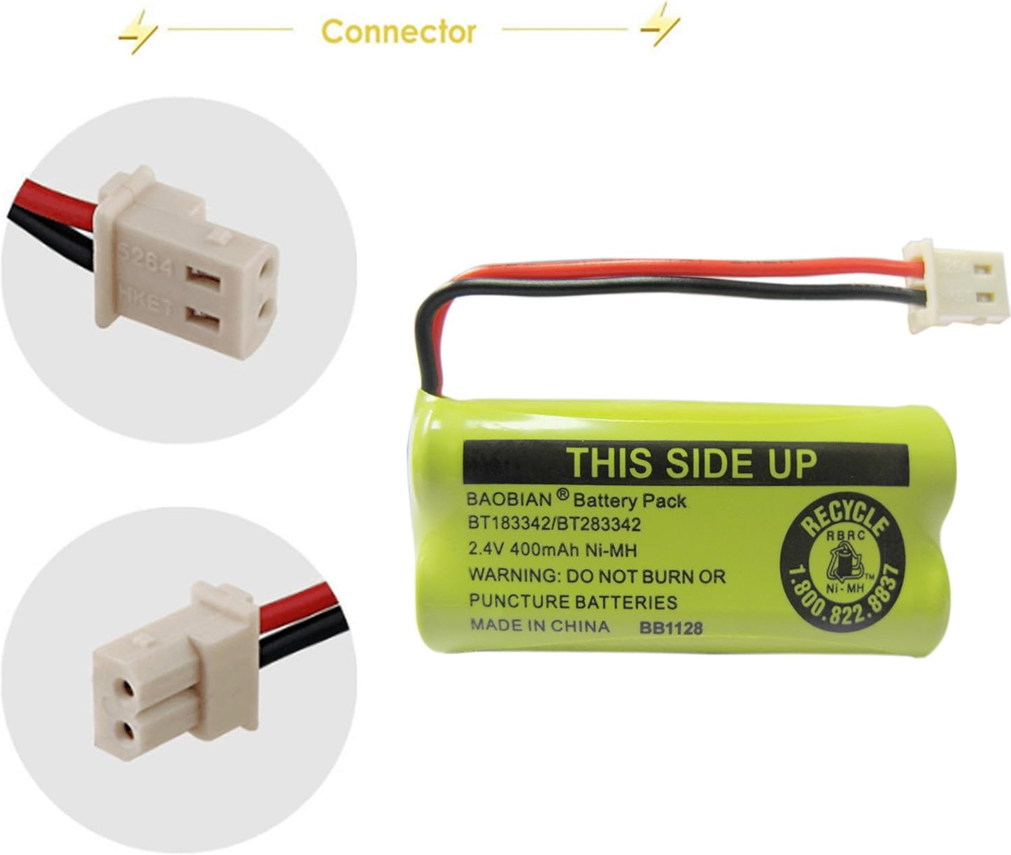 2.4V 400mAh Cordless Home Phone Battery for AT&T BT162342 BT-162342 BT166342 BT-166342 BT266342 BT-266342 BT183342 BT-183342 BT283342 BT-283342 VTech CS6329 CS6114 CS6419(Pack of 2)