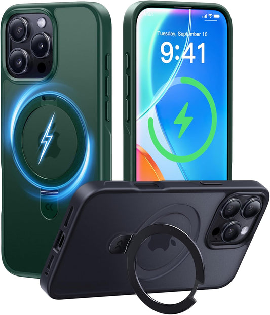 CASEKOO Designed for iPhone 16 Pro Max Case with Magnetic Invisible Stand [Military Drop Protection] [Compatible with MagSafe] Shockproof Slim Translucent Matte Promax Case 6.9 Inch, Green