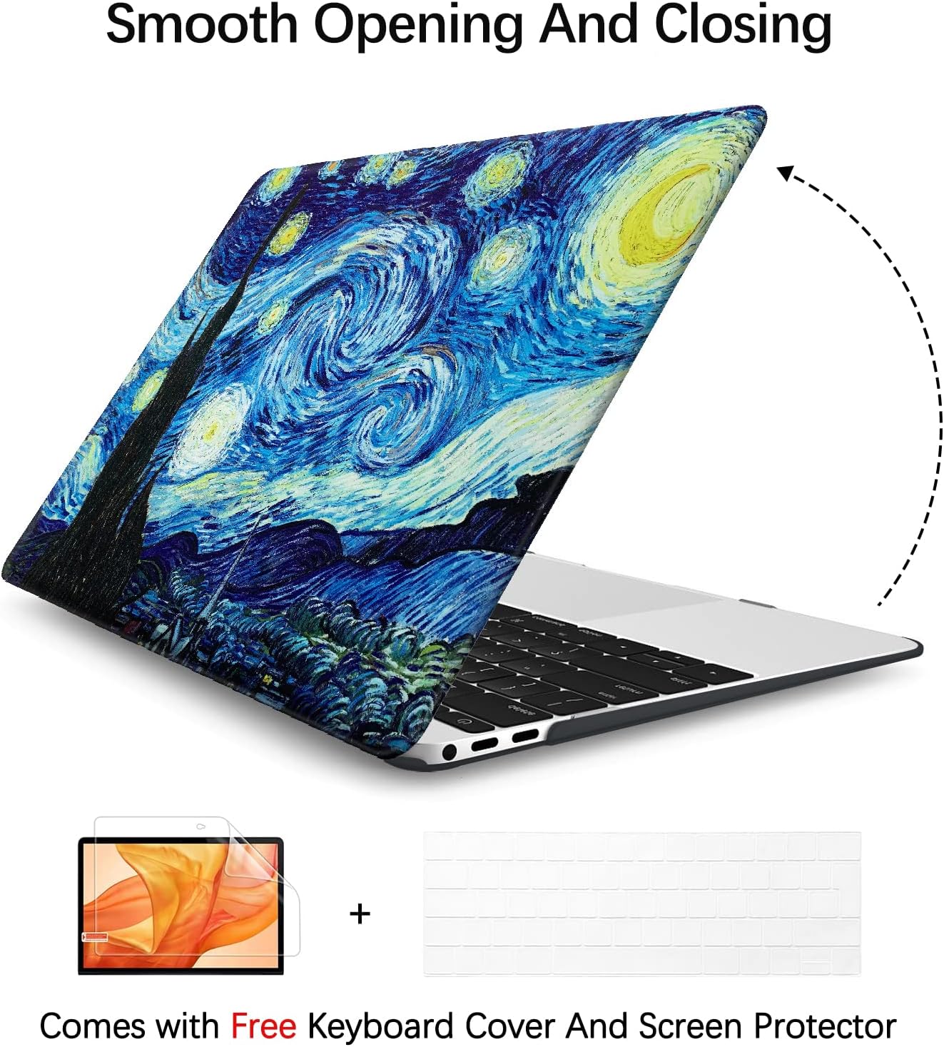 Berkin Arts Compatible with MacBook Air 13 inch Cover, 2022-2018 Release A1932 with Touch ID with Keyboard Cover & Screen Protector Post-Impressionism (The Starry Night by Van Gogh)