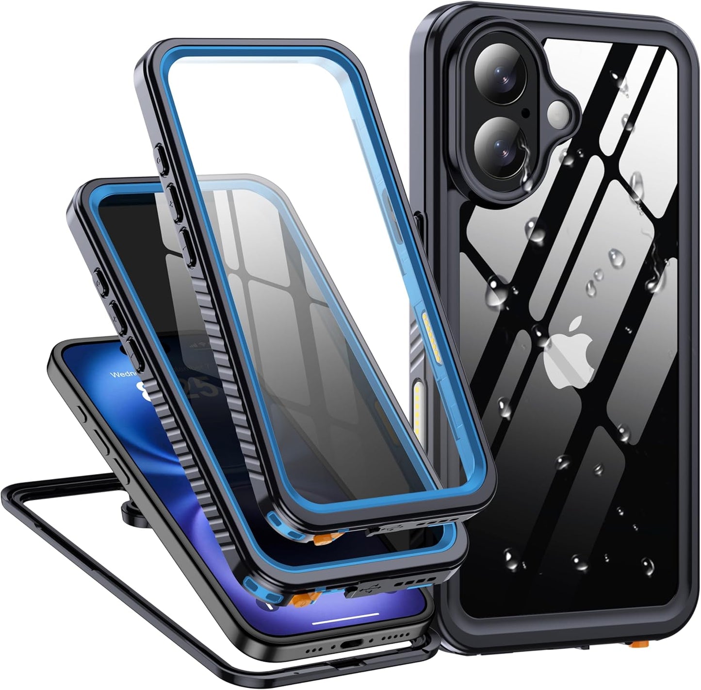 for iPhone 16 Case Waterproof, Built-in Privacy Screen & HD Screen Double Front Frame [IP68 Underwater] Shockproof Dustproof Full Body Protection iPhone 16 Phone Case Blue