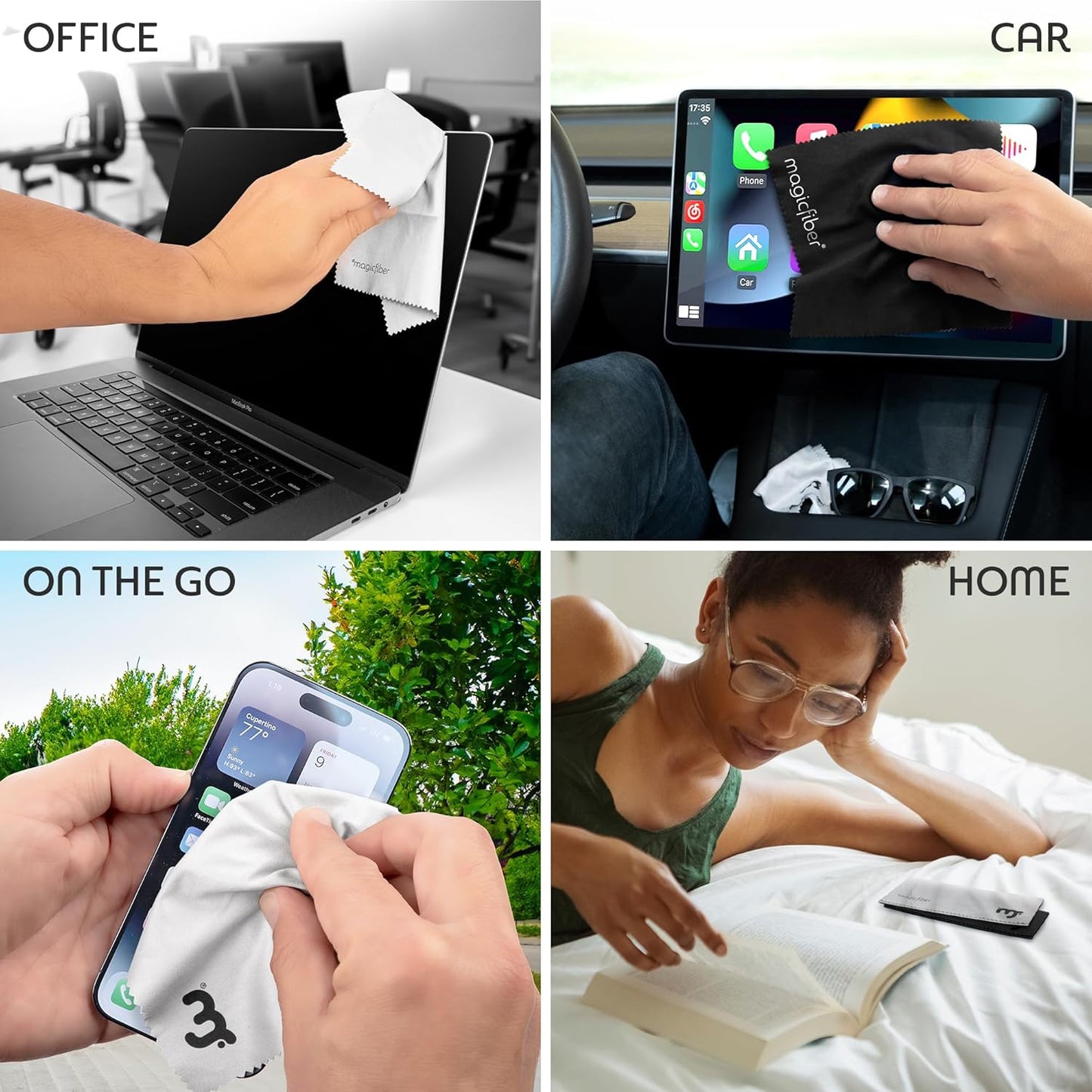 MagicFiber Microfiber Cleaning Cloths, 2 Pack - Premium Cloth for Glasses, Lens, Screens & More