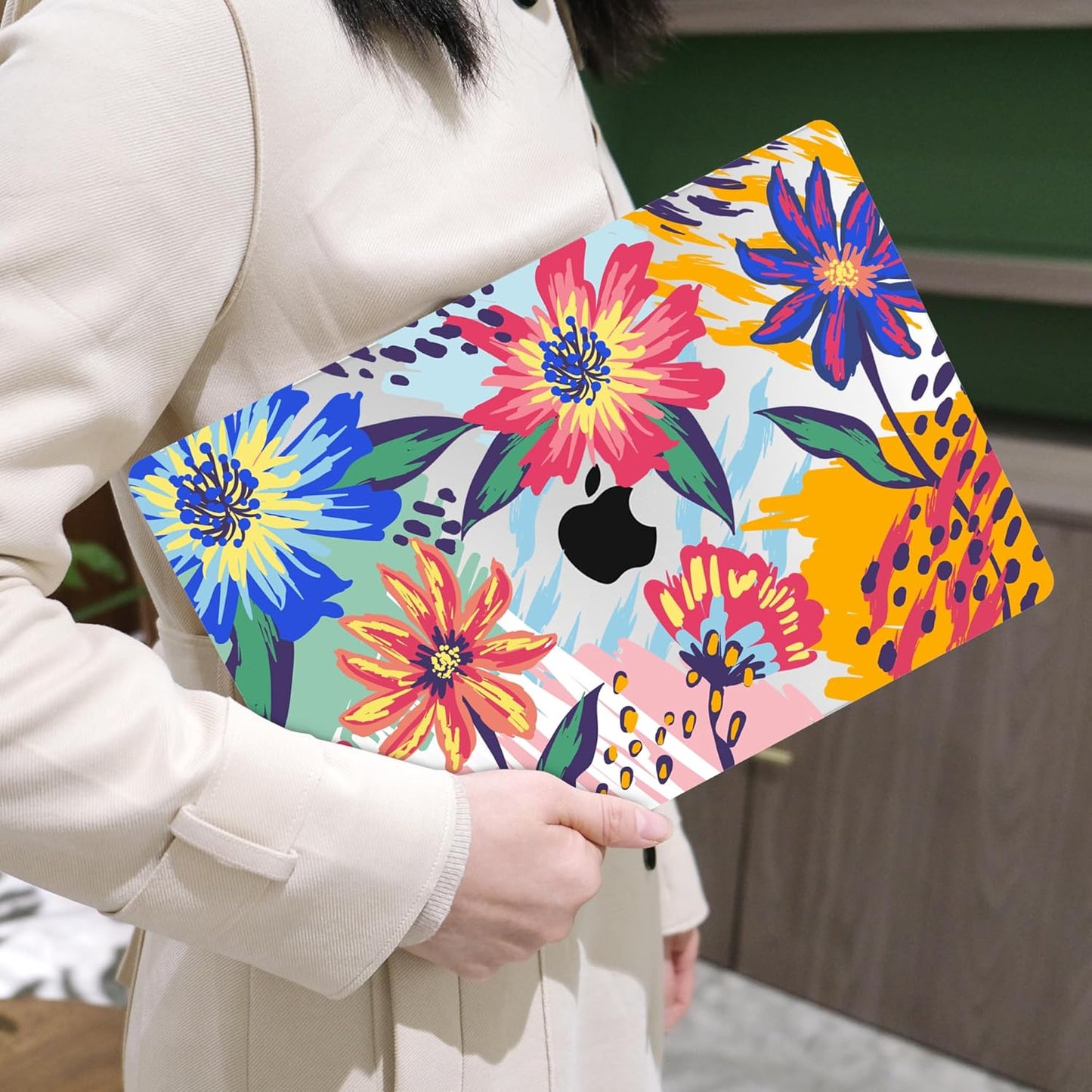 MEEgoodo for MacBook Air 13.3 inch Case 2021 2020 2019 2018 A2337 M1 A2179 A1932,Clear Case for MacBook Air M1,Laptop Shell with Keyboard Webcam Cover & Trackpad Film & OTG Adapter,Art Painted Flowers