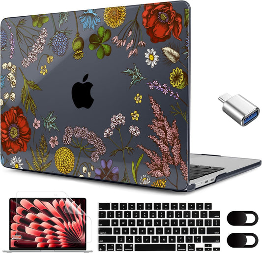 MEEgoodo for M4/M3/M2 MacBook Air 15.3 inch Case 2025 2024 2023, Case Fit Model (A3241/A3114/A2941) for MacBook Air 15 inch, Laptop Hard Shell with Keyboard Cover, Clover