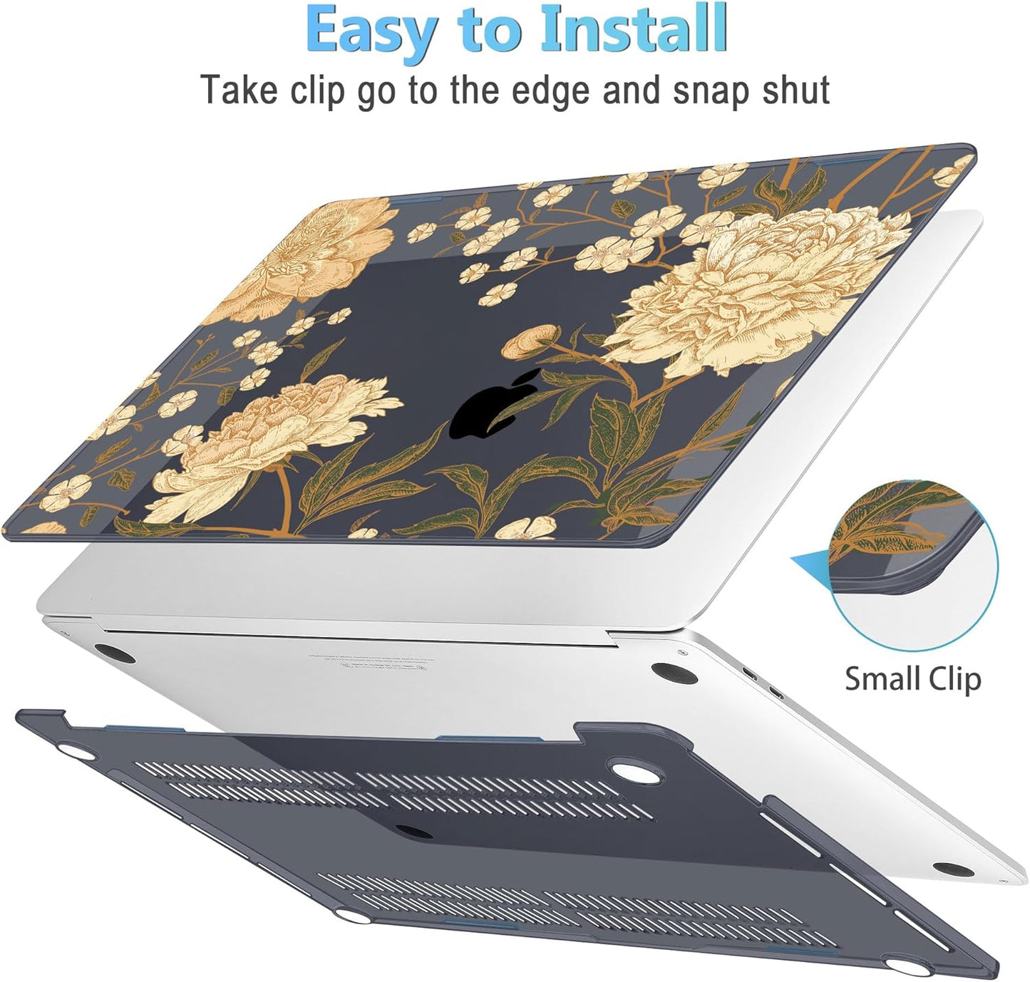 Mektron for MacBook Pro 13-inch Case 2022 2021 2020 Release A2338 M2 M1 A2289 A2251, Printed Plastic Hard Shell Cover for New MacBook Pro 13.3-inch Touch Bar Fits Touch ID，Peony Flowers C186