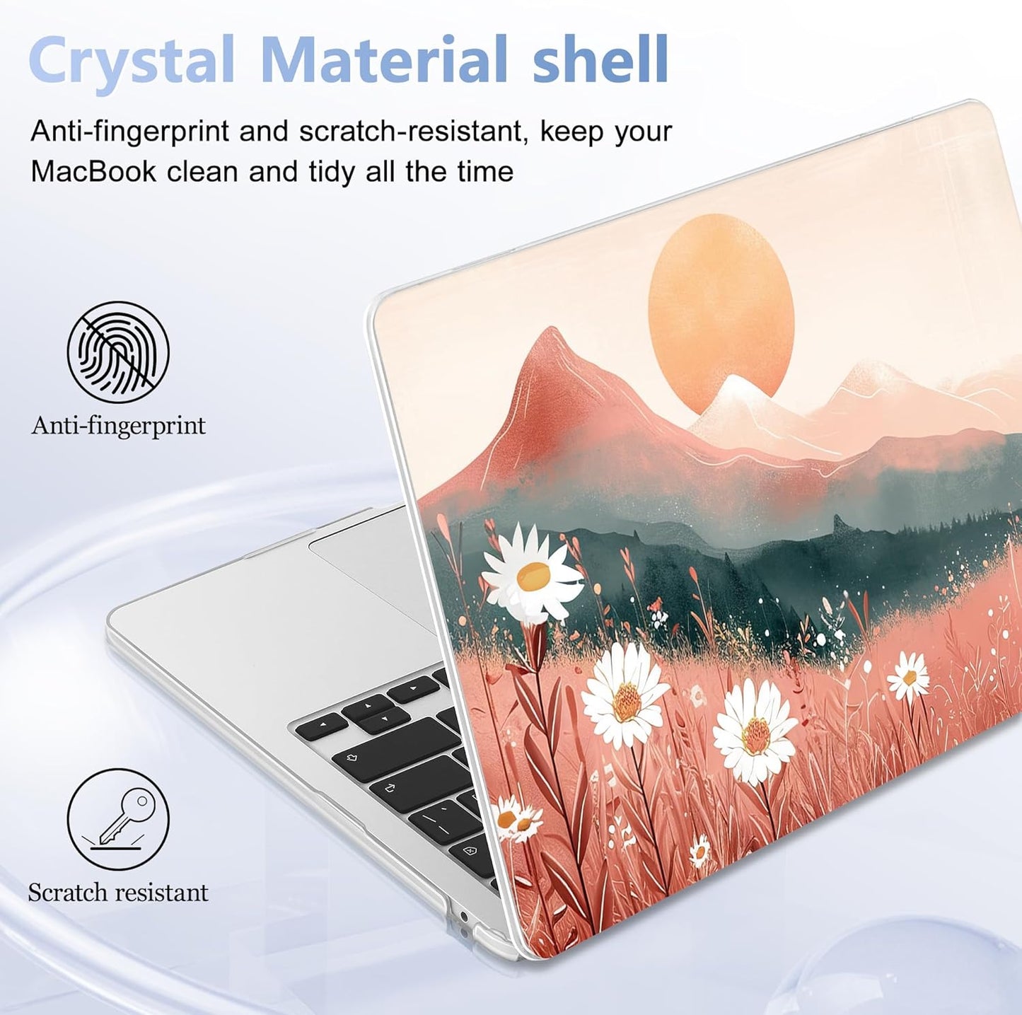 Case for MacBook Air 15 Inch 2025 2024 2023 Release M4 A3241 M3 A3114 M2 A2941, Hard Shell with Screen Protector & Keyboard Cover, Compatible with Touch ID, Mountains
