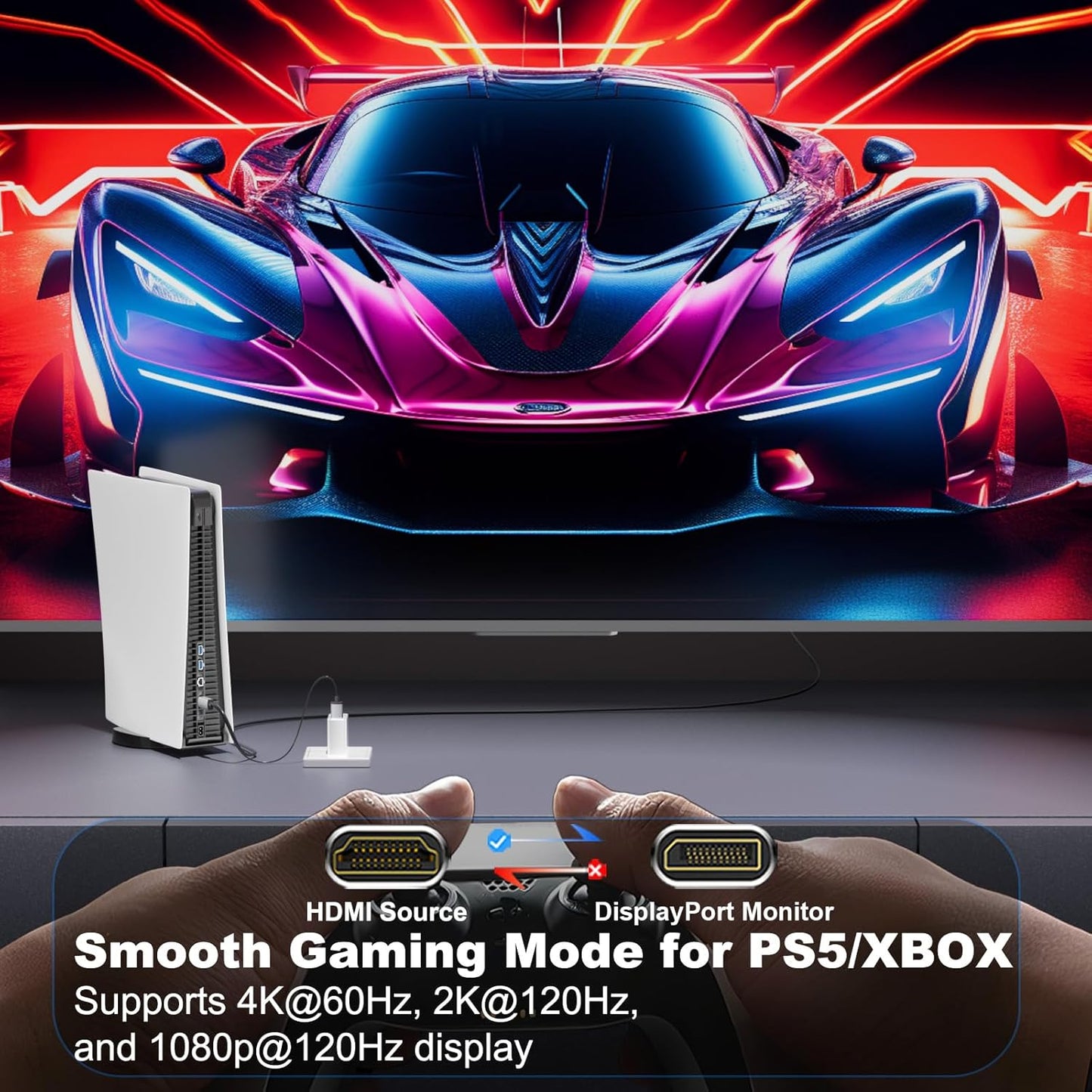 Active HDMI to DisplayPort Cable 6FT, 4K 60Hz 1080p 120Hz, Unidirectional HDMI Source to DP Monitor Display Port Cable Compatible for PC, Laptop, Computer, NVIDIA, AMD, PS5/4, Xbox