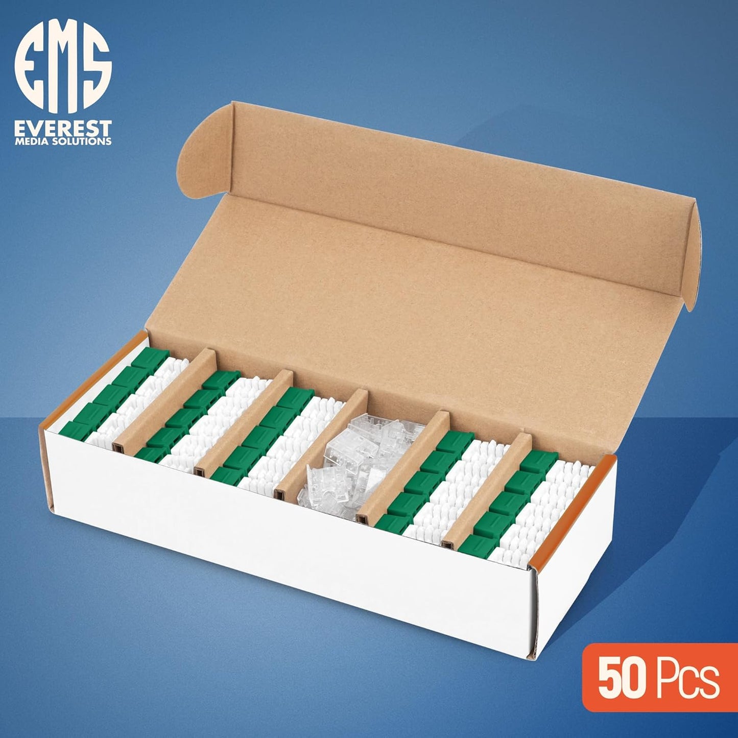 Everest 90° Angled RJ45 Cat6A Keystone Jacks 50-Pack in Green - Slim Profile Female RJ45 Connectors - Cat 6A Keystone Jack - Compatible with 90° Angled Speed Termination Tool - easyJACK (B094WB91H3)