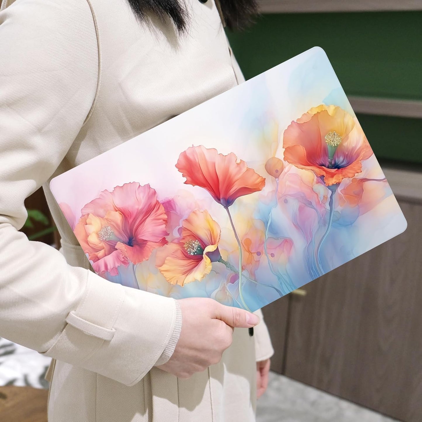 MEEgoodo for MacBook Air 13.3 inch Case 2021 2020 2019 2018 A2337 M1 A2179 A1932, Hard Shell with Keyboard Webcam Cover & Trackpad Film & Type C Adapter for MacBook Air M1, Field Rainbow Poppies