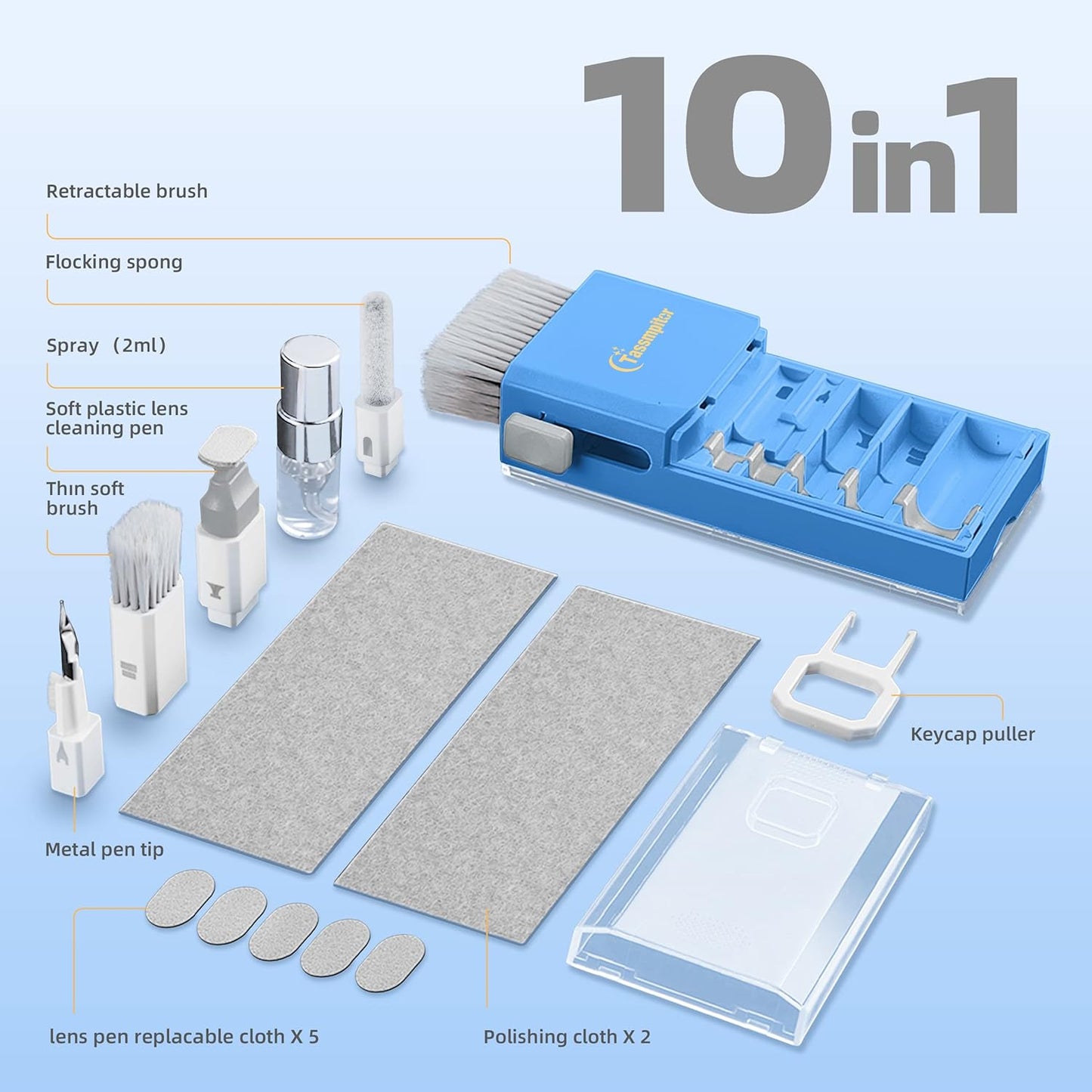 Laptop Cleaning Kit, All in 1 Keyboard Cleaning kit for MacBook iPad iPhone, Compact Keyboard Cleaner with Brush and Spray for Tablet, Airpods, Earbud, Computer Screen, PC Monitor, SkyBlue