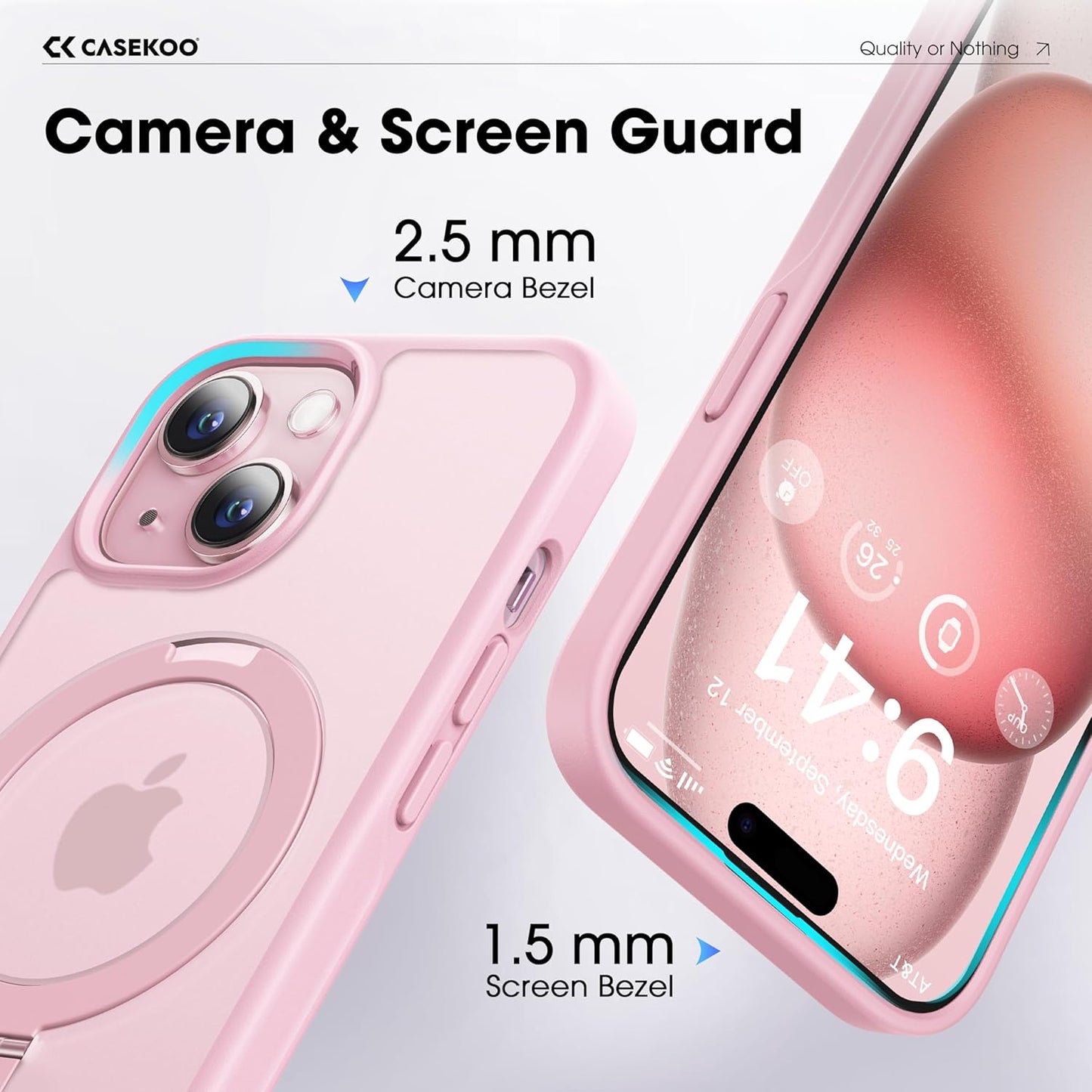 CASEKOO Designed for iPhone 15 Case with Magnetic Invisible Stand [Military Drop Protection] [Compatible with MagSafe] Shockproof Slim Translucent Matte Case 6.1 Inch, Pink