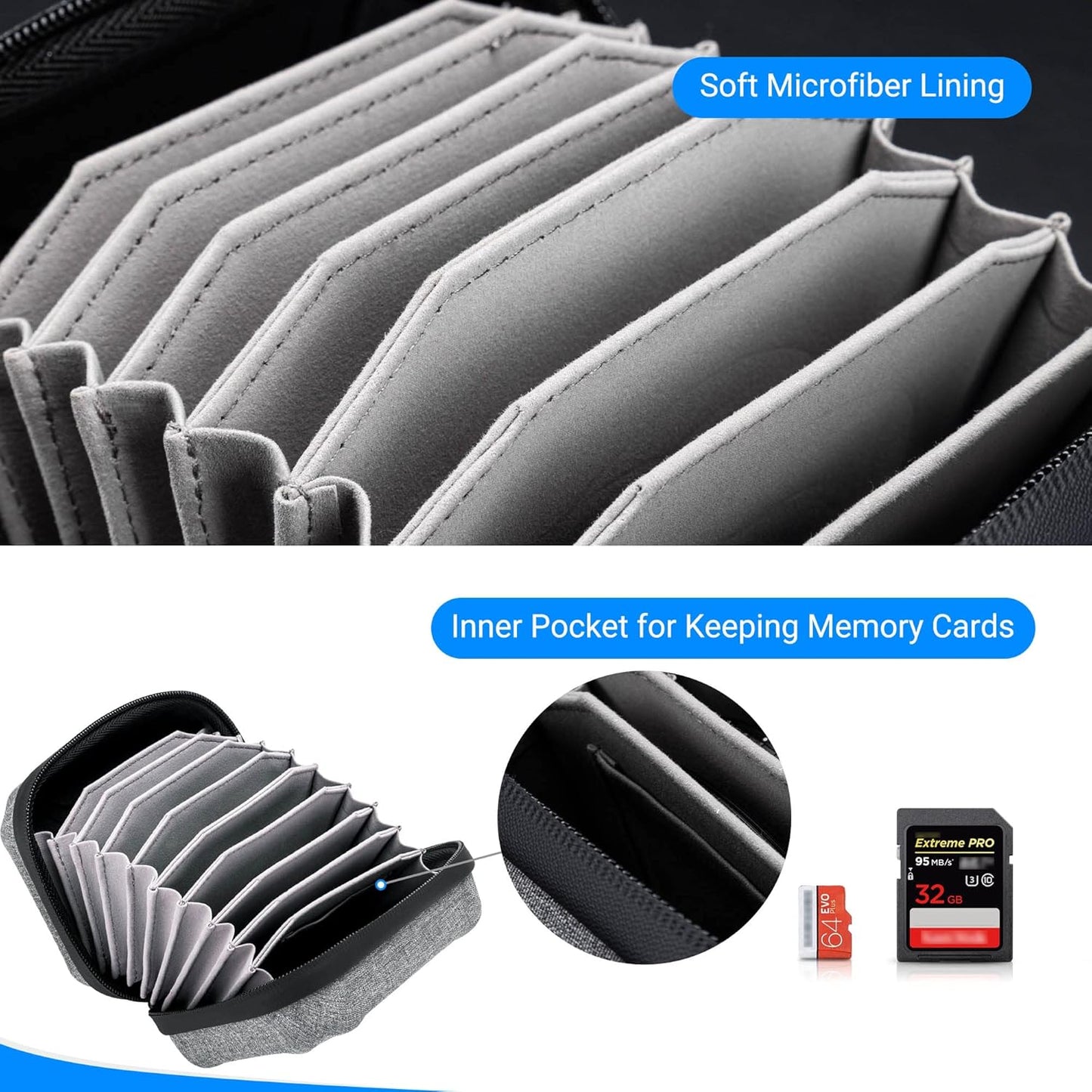 JJC Durable Lens Filter Pouch Case for 10 Circular Filters Up to 95mm 82mm, Dustproof & Water-Resistant Camera Lens Filter Storage Wallet for ND UV CPL Filter