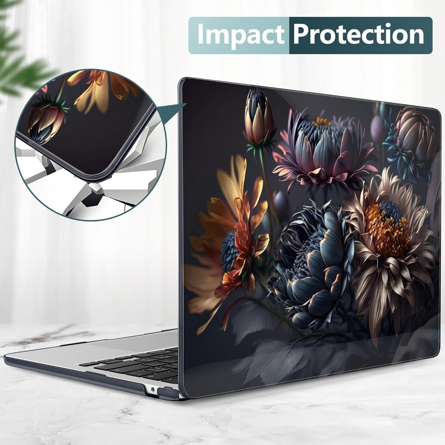 TWOLSKOO for M4 MacBook Air 13.6 inch Case 2025-2022 Release M4 A3240 M3 A3113 M2 A2681, Plastic Hard Shell & Screen Protector & Keyboard Cover & Trackpad Film, Blossom Floral