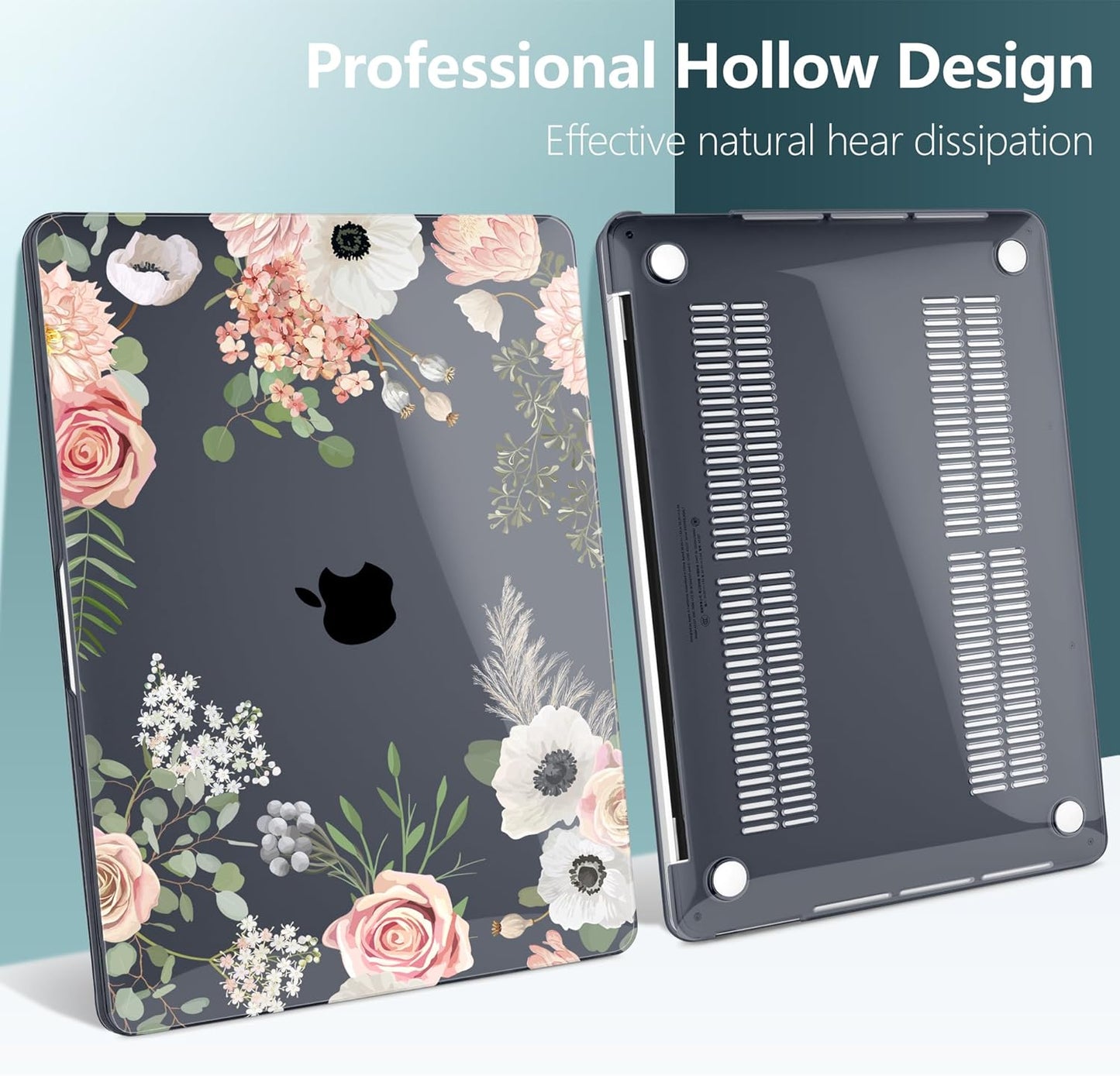 TWOLSKOO Compatible with MacBook Pro 13 inch Case 2023-2016 A2338 M2/M1 A2251 A2289 A2159 A1989 A1706, Plastic Hard Shell Cover & Keyboard Skin & Screen Protector, Rose Flower