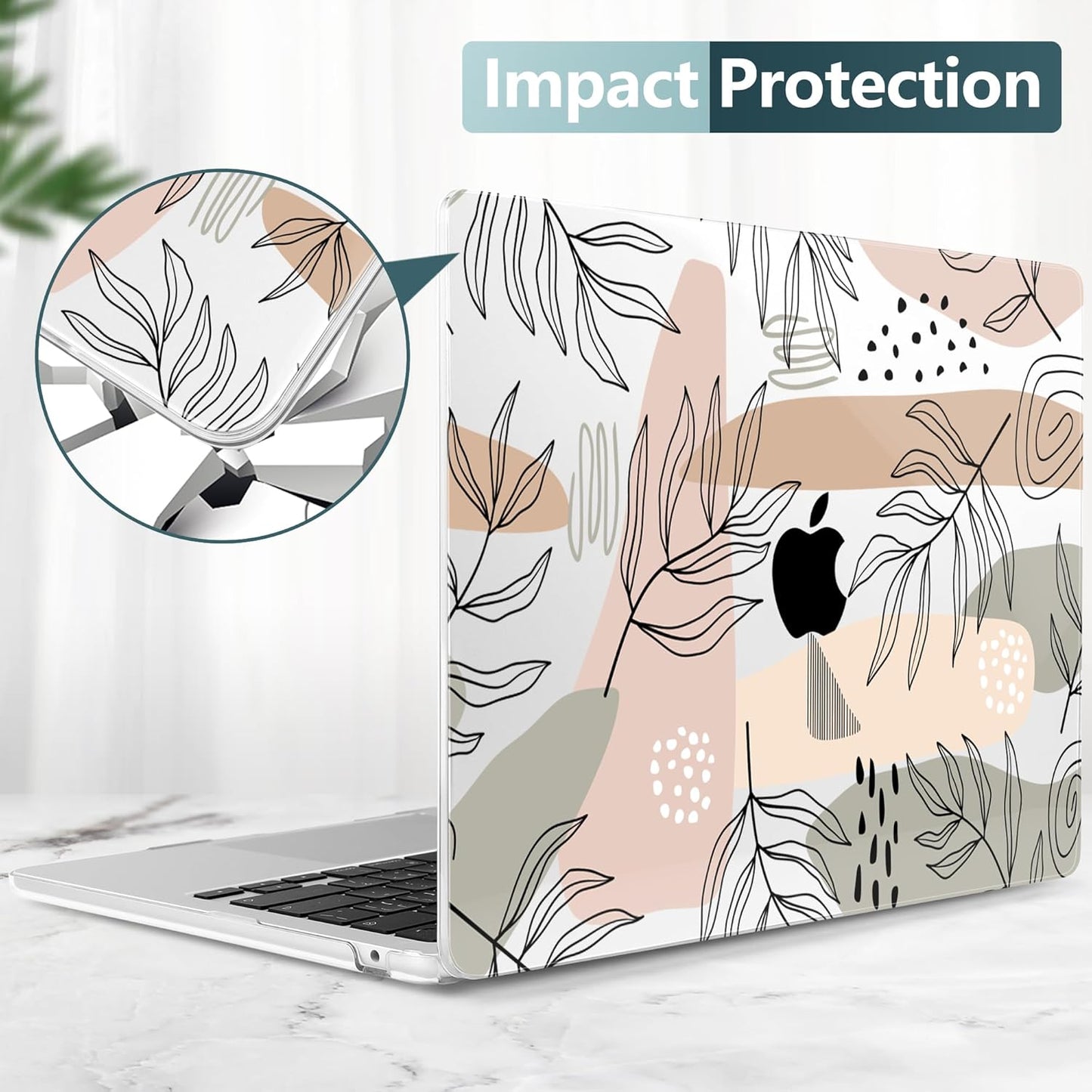 TWOLSKOO Compatible with M4 MacBook Air 15 inch Case 2025-2023 Released Model M4 A3241 M3 A3114 M2 A2941, Plastic Hard Shell & Screen Protector & Keyboard Cover & Trackpad Film, Tropical Leaves