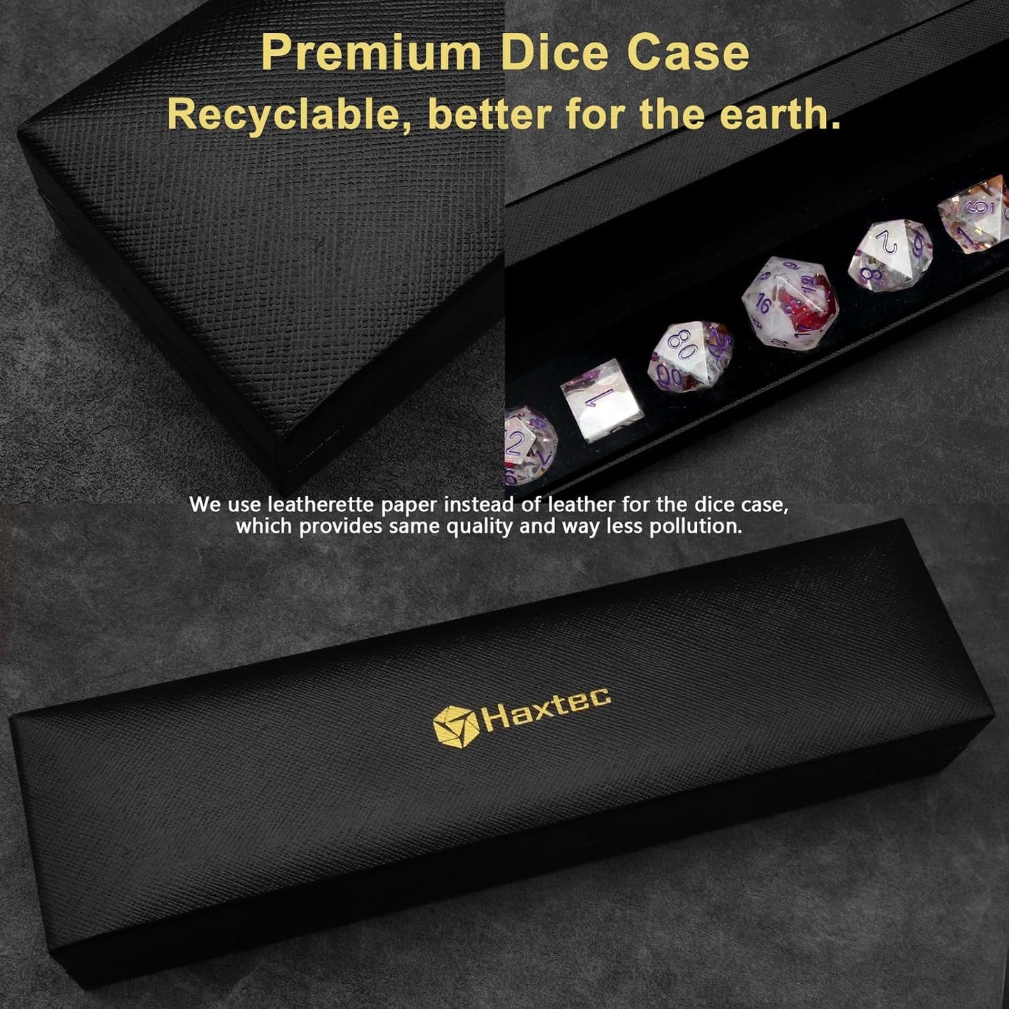 Haxtec DND Dice Set Rose Flower Sharp Edge Dice with Dice Case Handmade White Red Resin D&D Dice Set Purple Numbers for TTRPGs Compatible with Dungeons and Dragons Gifts