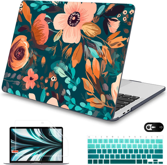 Mektron for MacBook Air 13 Case A1466/A1369 (2010-2017 Release), Snap-on Plastic Hard Shell Cover for MacBook Air 13.3 inch with Keyboard Cover, Abstract Florals
