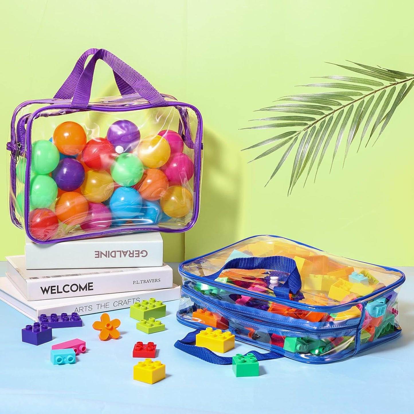 8 Packs Large Toy Storage Bags with Labels&Manual Pocket, Reusable Clear PVC Board Game Storage Bags, Travel Waterproof Organizer Bags with Zipper for Building Blocks, Puzzle, Toys