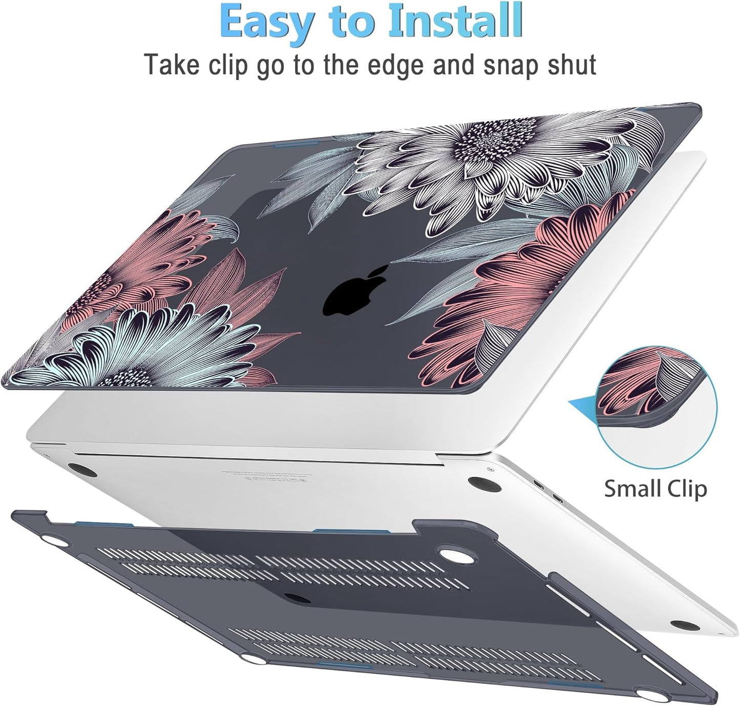 Mektron for MacBook Air 13 Case A1466/A1369 (2010-2017 Release), Snap-on Plastic Hard Shell Cover for MacBook Air 13.3 inch with Keyboard Cover,Blooming Chrysanthemums