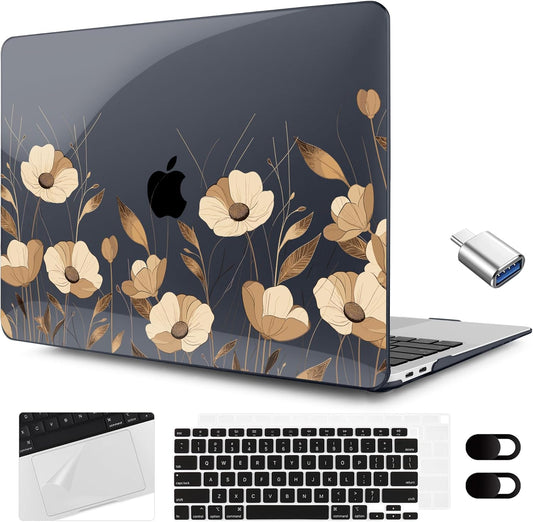 MEEgoodo for MacBook Air 13.3 inch Case 2021 2020 2019 2018 A2337 M1 A2179 A1932, Laptop Shell for MacBook Air M1 with Keyboard Webcam Cover & Trackpad Film & Type C Adapter,A Bouquet Flowers