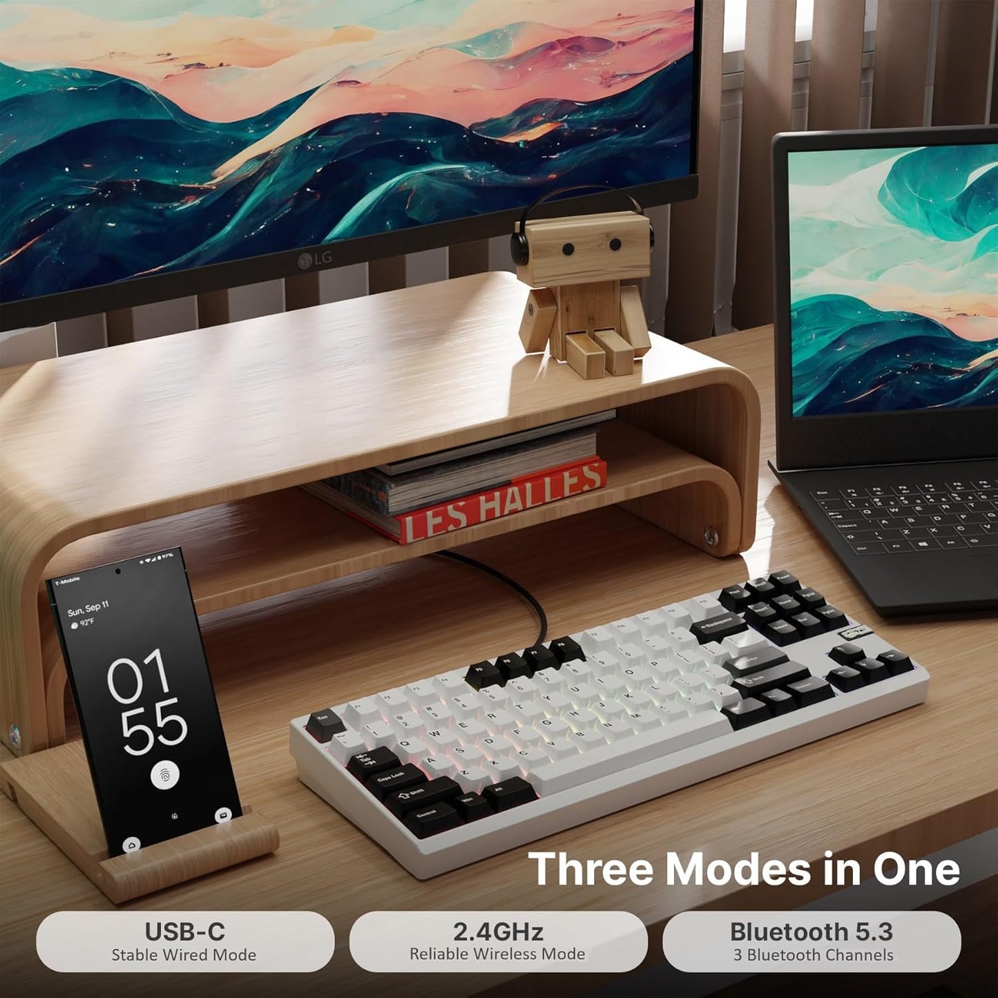 Chilkey ND TKL Aluminum Mechanical Keyboard, 87 Keys Tenkeyless Wireless Gaming Keyboard, Tri-Mode BT5.3/2.4GHz/USB-C PBT Keycaps Hot Swappable Custom Key Board for Windows Laptop Office PC