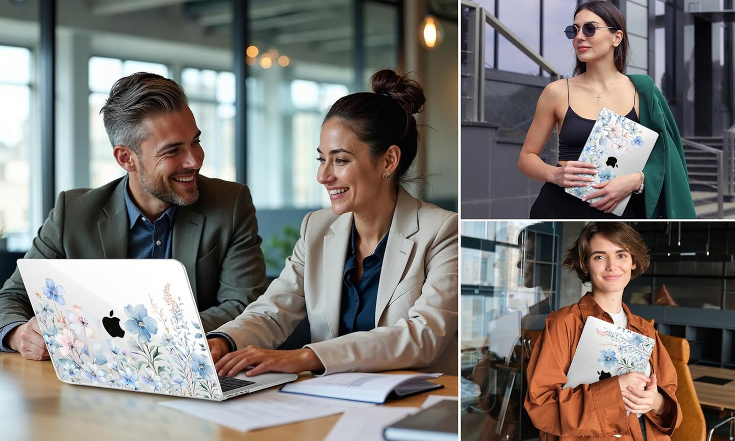 DONGKE for M4 MacBook Pro 16 Inch Case 2024 2023 2021 A3403 A3186 M3 A2991 M2 A2780 M1 A2485 Pro/Max Chip, Plastic Hard Shell Case & Keyboard Cover for Mac Pro 16 with Touch ID, Blue Flowers