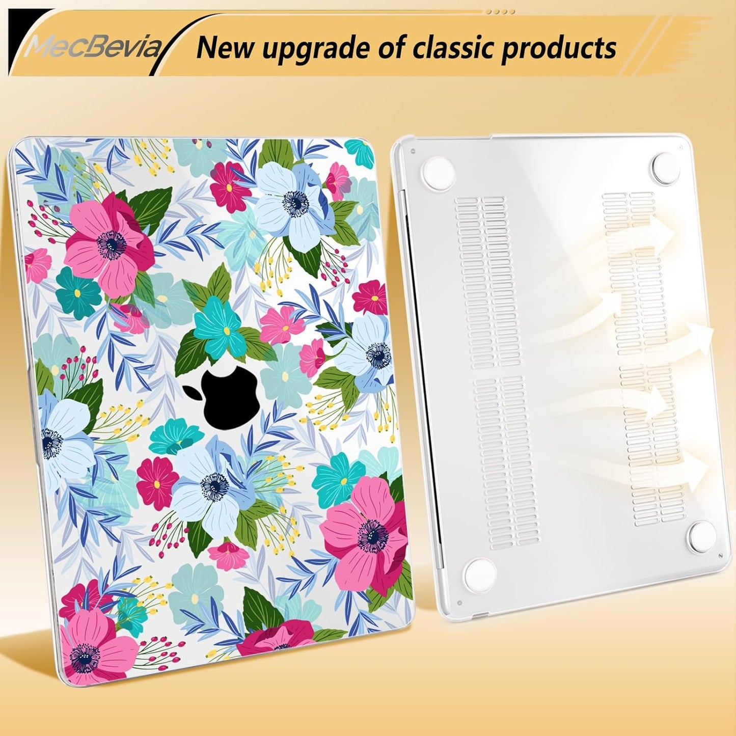 Compatible with MacBook Air 13.6 inch Case, M4 A3240/M3 A3113/M2 A2681 (Released 2025 to 2022), Hard Shell, Keyboard Cover, Screen Protector, Webcam Cover & Type-C Adapter, Colored Flowers