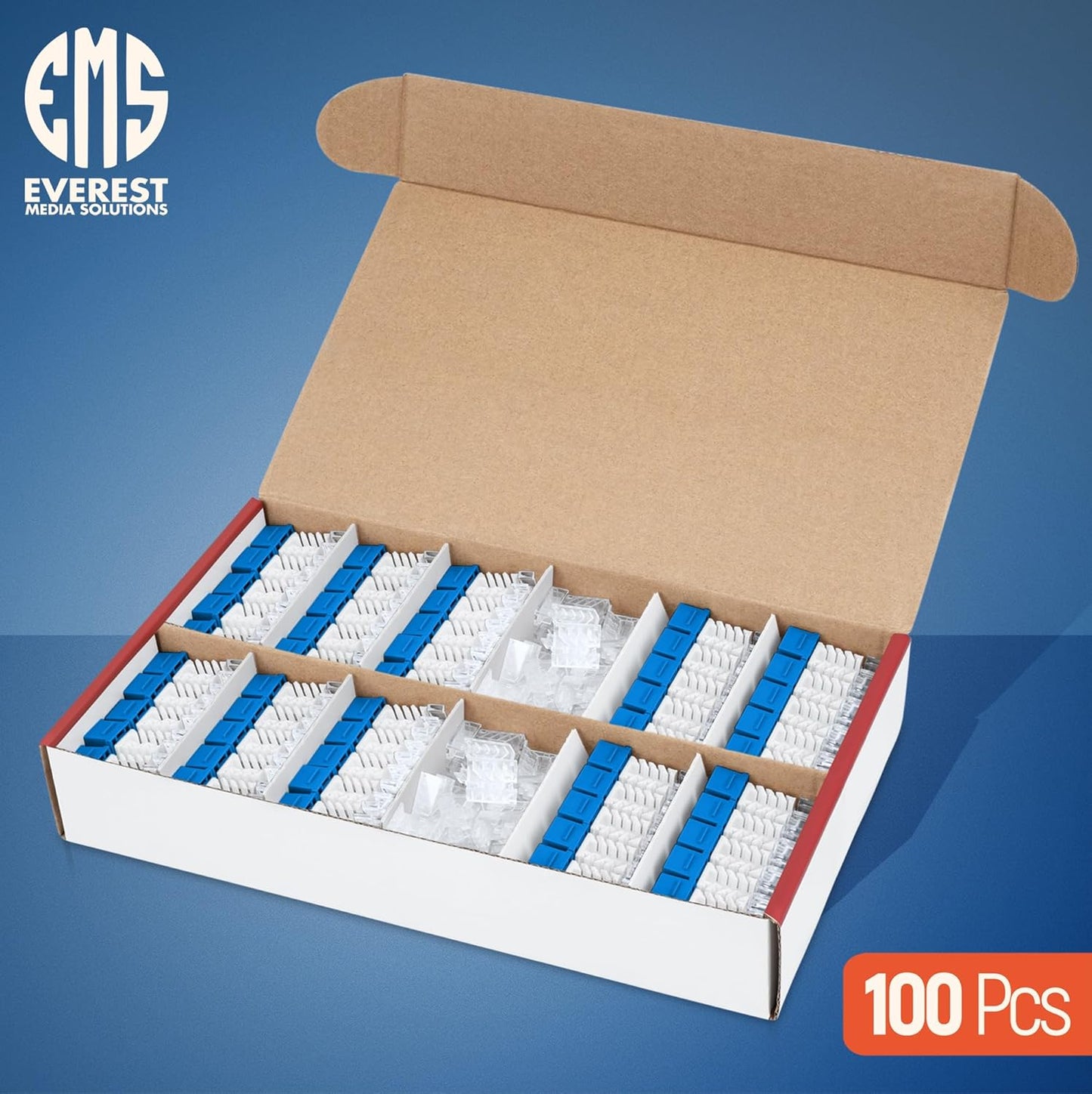 Everest 45° Angled RJ45 Cat6A Keystone Jacks 100-Pack in Blue - Slim Profile Female RJ45 Connectors - Cat 6A Keystone Jack - Compatible with 45° Angled Speed Termination Tool - 45Term (B0BL3GS7ZY)
