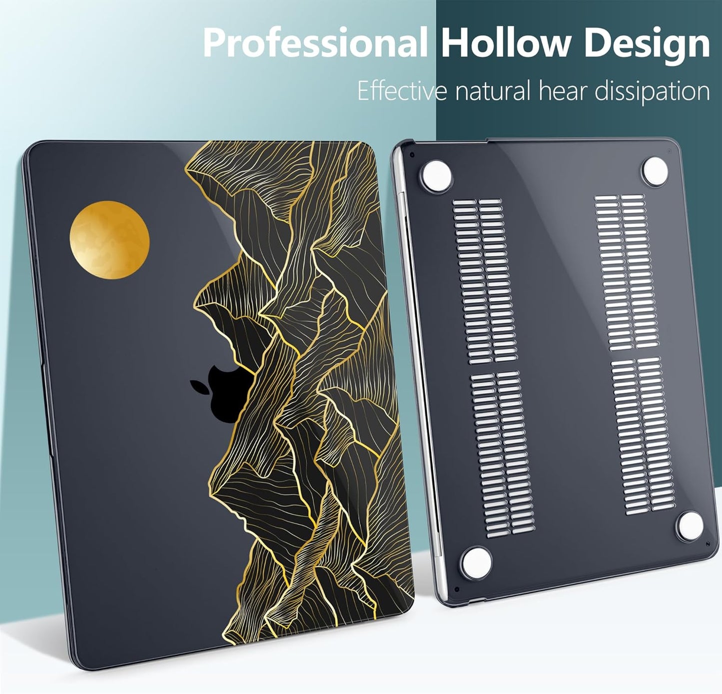 TWOLSKOO Compatible with M4 MacBook Air 15 inch Case 2025-2023 Released Model M4 A3241 M3 A3114 M2 A2941, Plastic Hard Shell & Screen Protector & Keyboard Cover & Trackpad Film, Golden Mountain