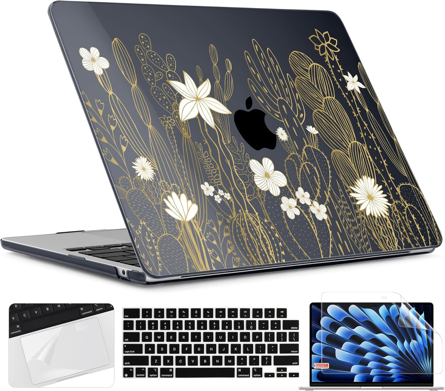 TWOLSKOO Compatible with M4 MacBook Air 15 inch Case 2025-2023 Released Model M4 A3241 M3 A3114 M2 A2941, Plastic Hard Shell & Screen Protector & Keyboard Cover & Trackpad Film, Cute Cactus