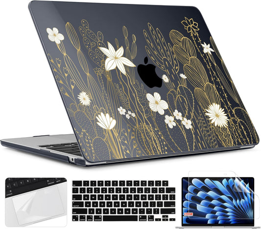 TWOLSKOO for M4 MacBook Air 13.6 inch Case 2025-2022 Release M4 A3240 M3 A3113 M2 A2681, Plastic Hard Shell & Screen Protector & Keyboard Cover & Trackpad Film, Cute Cactus