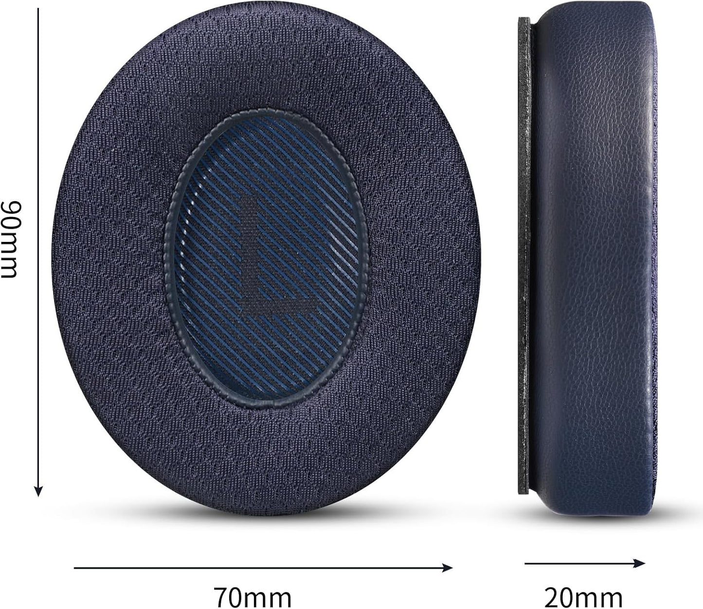 Cooling Gel Headphones Replacement Ear Pads for Bose Quiet Comfort QC35, Mesh Soccer Net Fabric Breathable Sports Fabric, Extra Thick & Cooler for Longer, Softer Memory Foam - Blue