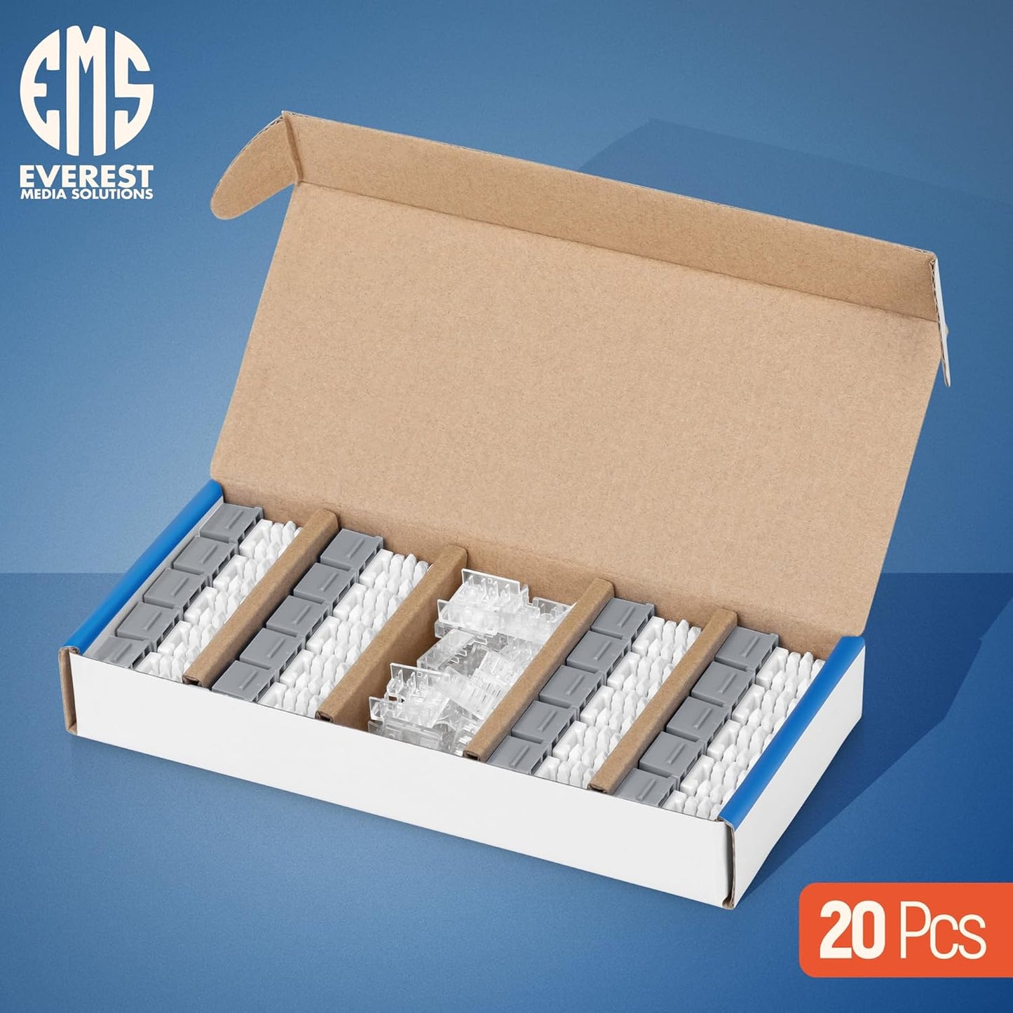 Everest 90° Angled RJ45 Cat6 Keystone Jacks 20-Pack in Gray - Slim Profile Female RJ45 Connectors - Cat 6 Keystone Jack - Compatible with 90° Angled Speed Termination Tool - easyJACK (B094WB91H3)