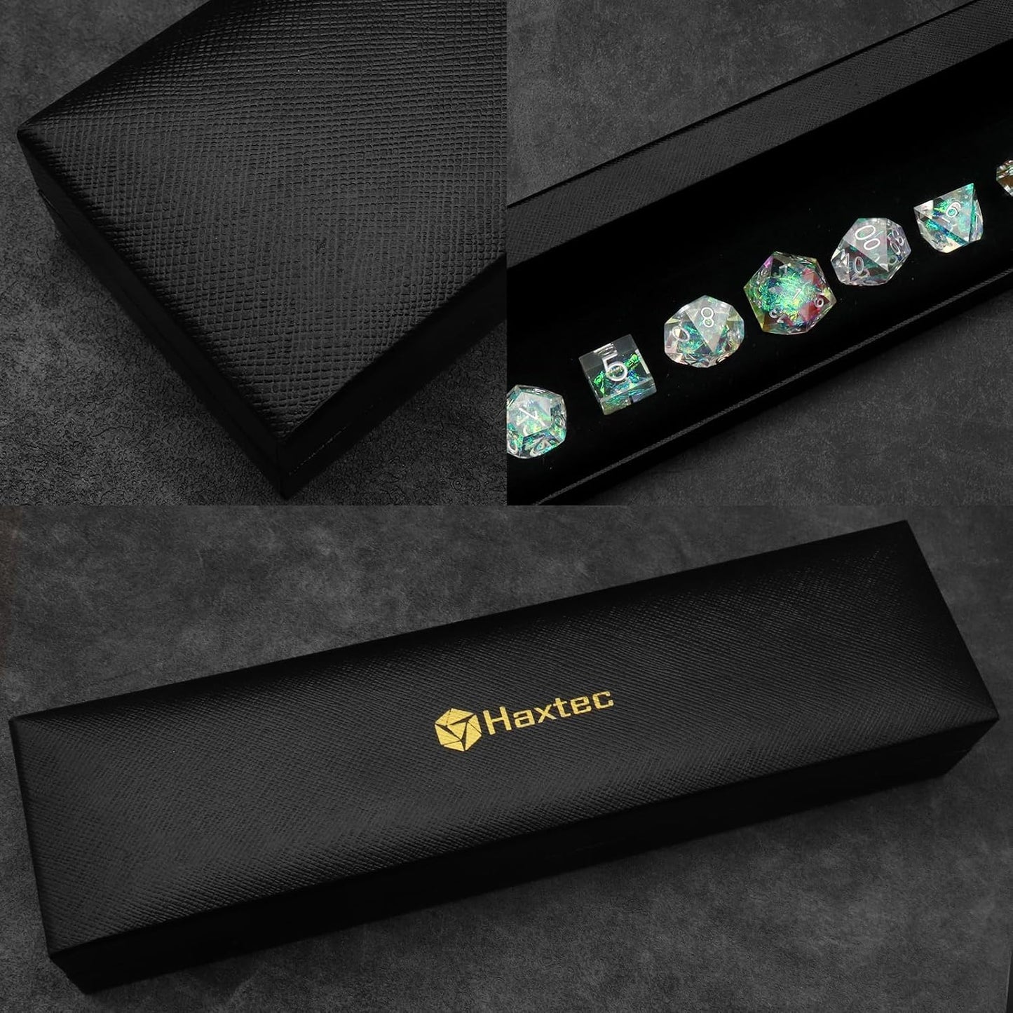 Haxtec Rainbow Sharp Edge Dice Set DND Dice with Iridescent Mylar Resin Dice Galaxy D&D Dice for RPG Role Playing Compatible with Dungeons and Dragons Gift
