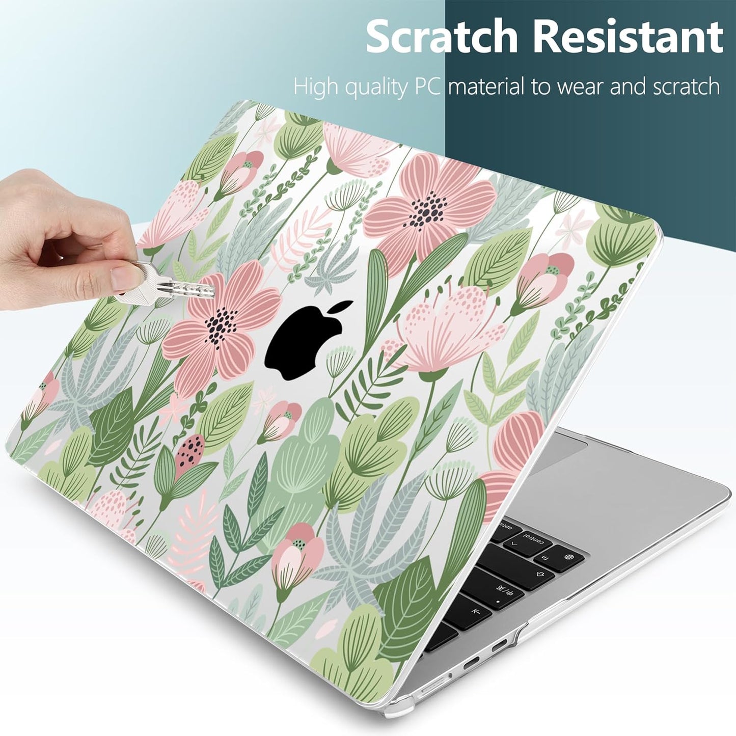 TWOLSKOO Compatible with M4 MacBook Air 15 inch Case 2025-2023 Released Model M4 A3241 M3 A3114 M2 A2941, Plastic Hard Shell & Screen Protector & Keyboard Cover & Trackpad Film, Leaves Flowers X732