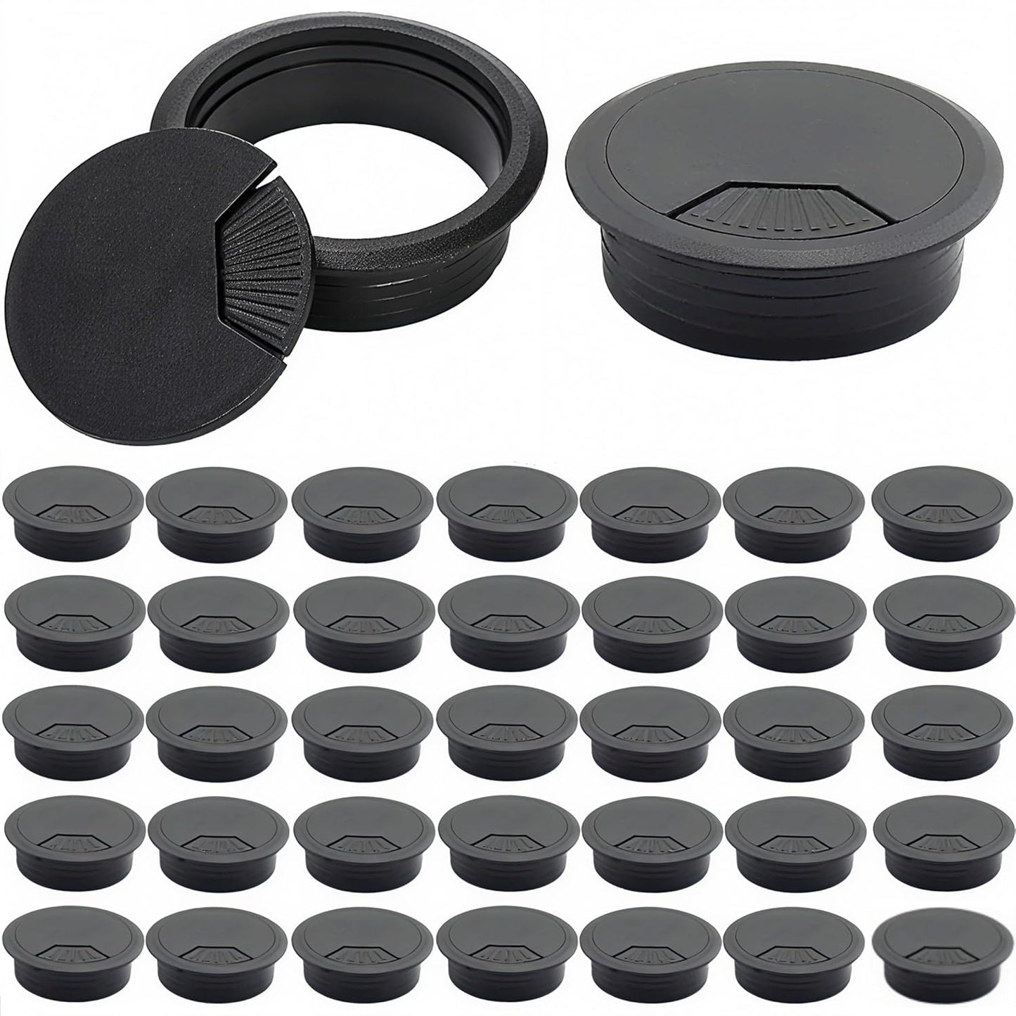 40 Pack 2 Inch Desk Grommet, Plastic Cable Hole Cover Bulk for PC Desk, Flexible Wire Organizer Cable Cord Management for Home Office, Black