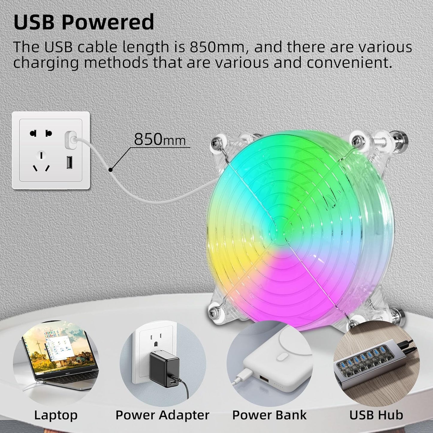 120mm 4.72" Small 5V USB RGB Fan with Magnetic Screws – Quiet LED PC Cooling Fan for Mini PC, Laptop, PS5, Xbox, TV Box, Cabinet, Server & Electronic Devices