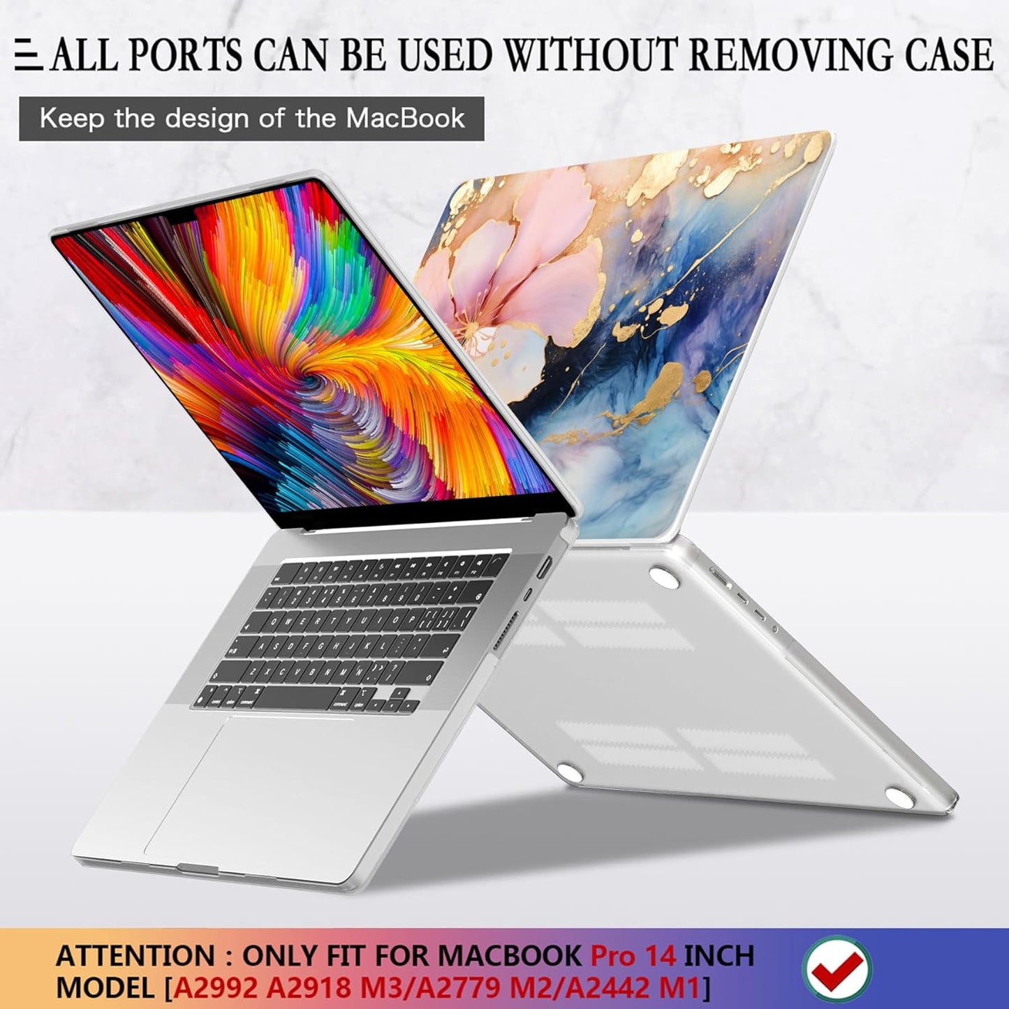 CISSOOK Plastic Hard Shell Compatible with MacBook Pro 14 inch Case 2024 2023 2022 2021 Release, M4 A3112 A3185 A3401 M3 A2918 A2992 M2 A2779 M1 A2442 Pro/Max Chip, Marble Flower