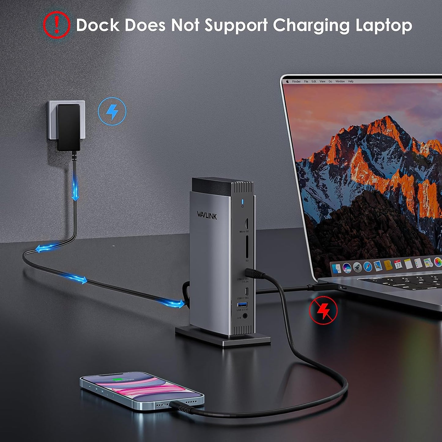 WAVLINK USB C DisplayLink Docking Station with 3 HDMI 4K60Hz,Displaylink Triple Display Docking Station for MacBook M1/M2/M3/Windows,5 USB Ports,2DP,Ethernet Port,Audio/Mic,SD/TF（No Charging Ports）