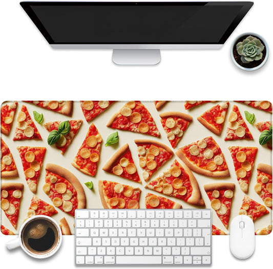 Desk Mat, Realistic Pizza Slices Desk Pad, Pizza Food Large Gaming Mouse Pad for Desk, 31.5"x15.7" Extended Big Computer Keyboard Mouse Pad with Non-Slip Base and Stitched Edge